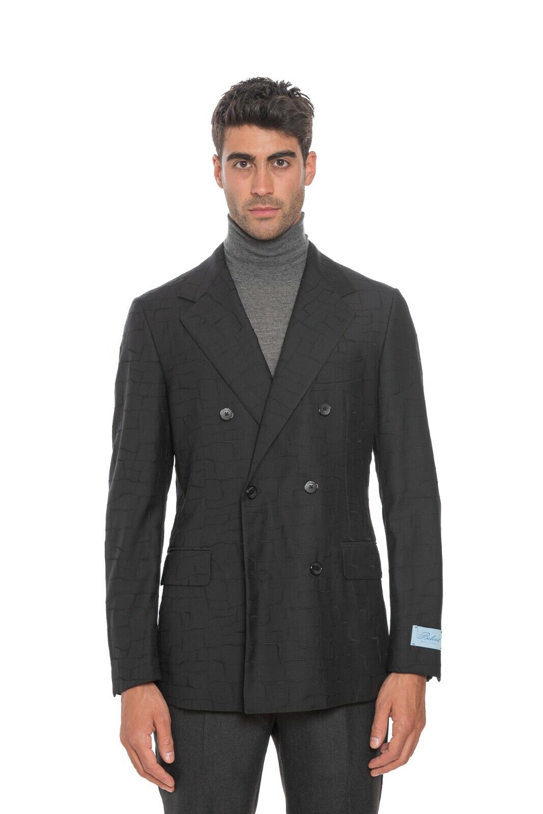 2080$ BELVEST Black Double Breasted Jacket Wool 42 US / 52 EU 8R Super Slim Fit