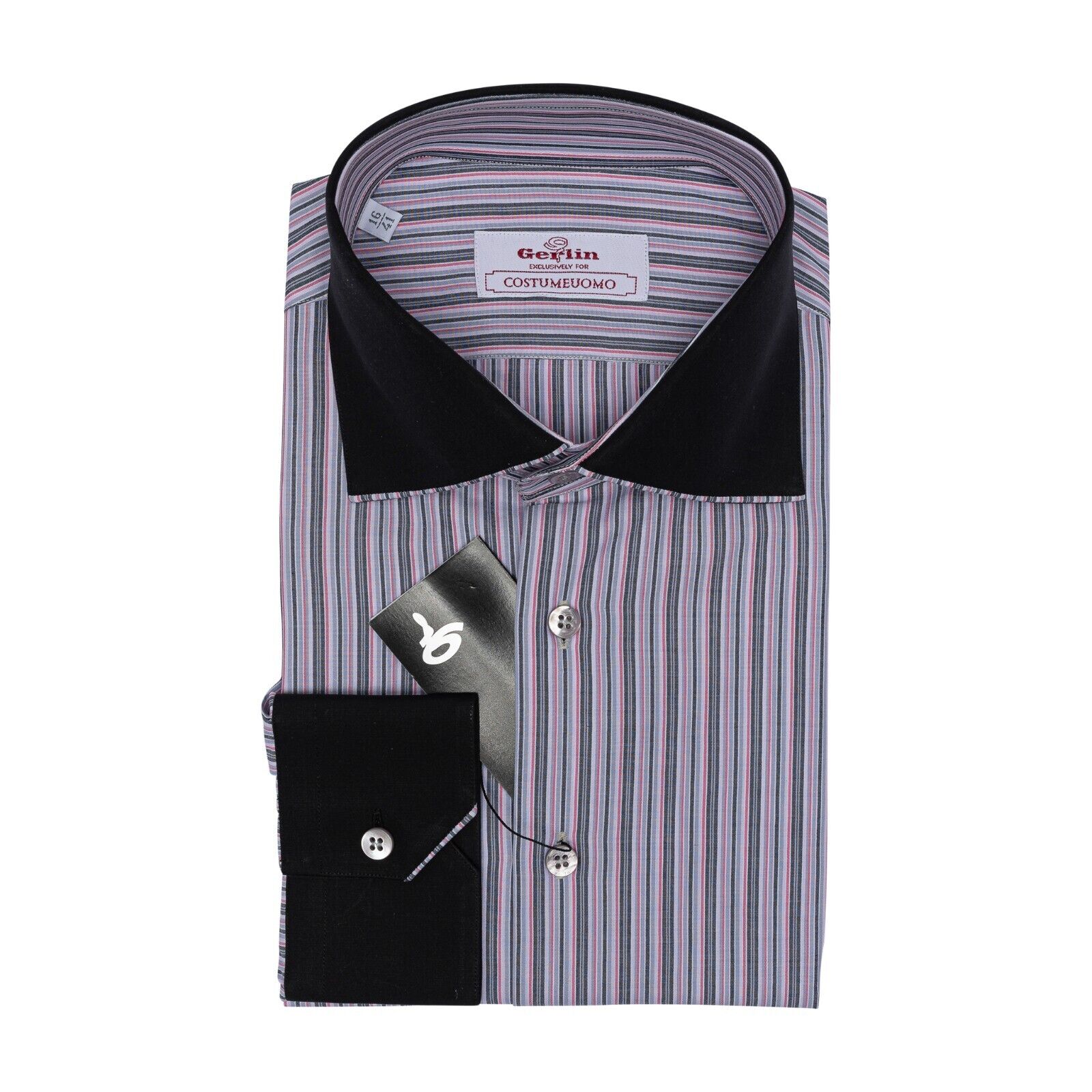 690$ LUXURY GERLIN Shirt Striped Gray Fine VESUVIO Cotton 3Z ZILLI