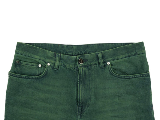 795$ ISAIA NAPOLI "Forcella" Green Denim Jeans Pant Cotton Wide Fit 32 US /48 EU