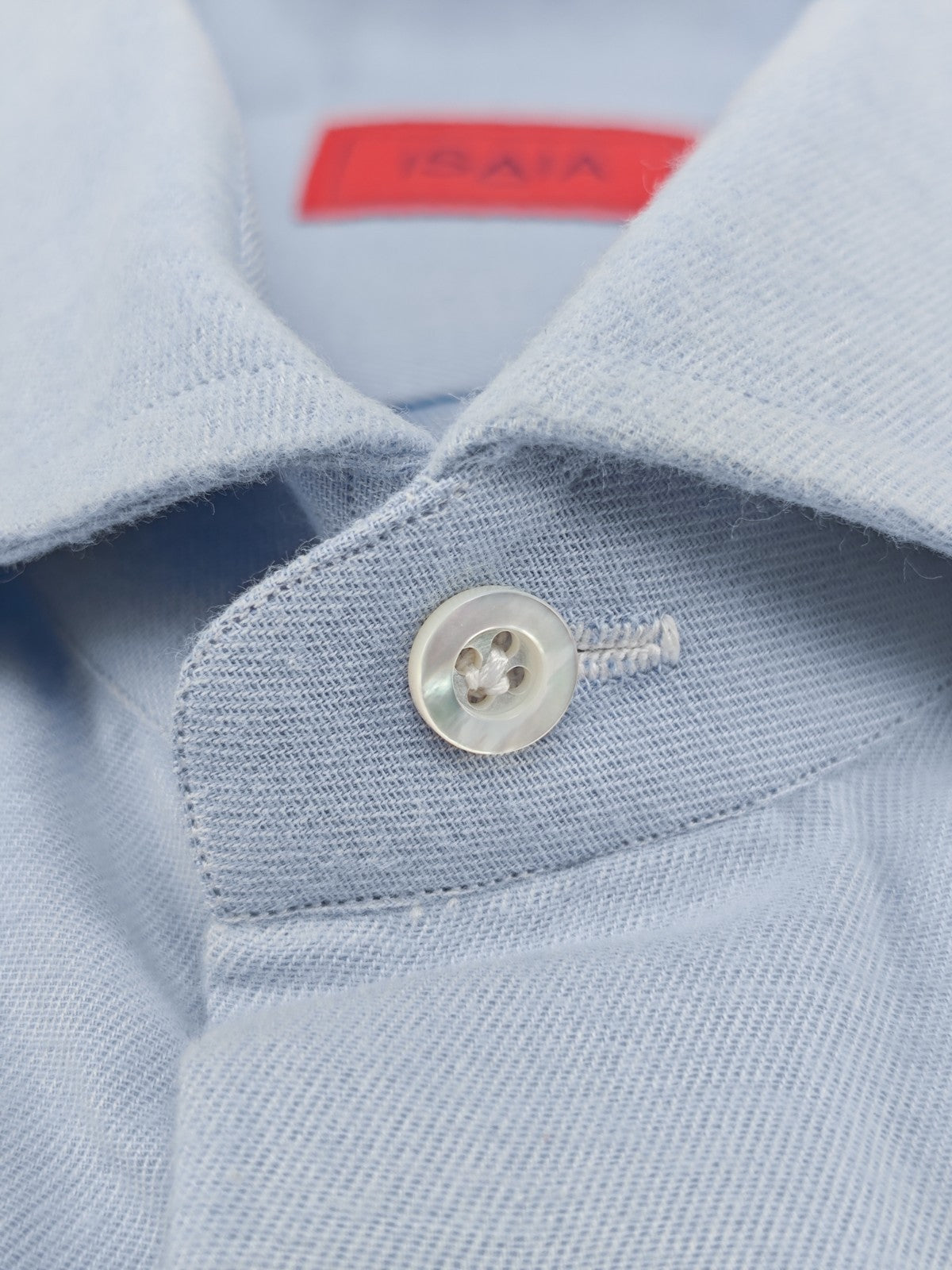 815$ ISAIA "Mix" Dress Shirt Light Blue Solid Flannel Cotton - Silk 15 - 38