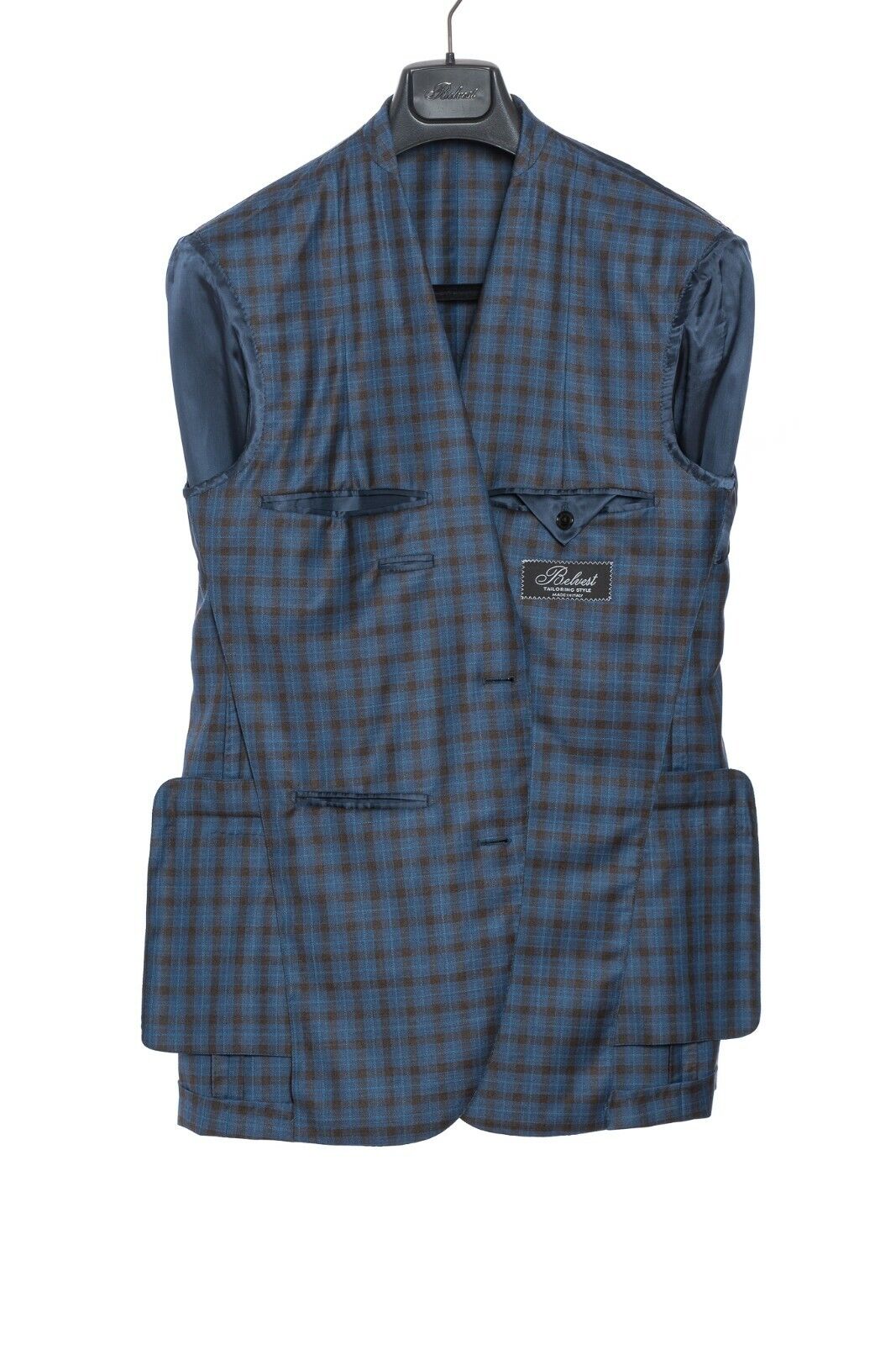 2450$ BELVEST Jacket Blazer Blue Checks Fine Wool Super 130's 38 US / 48 EU 7R