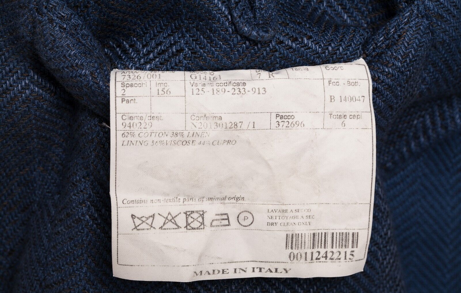 1450$ BELVEST Blue Denim Herringbone Jacket Washed Linen Cotton 46 US / 56 EU 7R