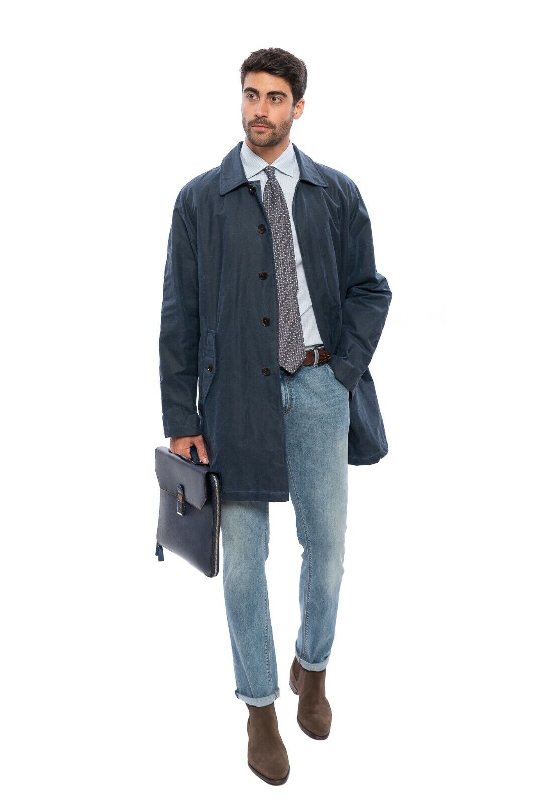 720$ BARACUTA G10 Winter Trench Coat Navy Wax Cotton by Stevensons of Scotland