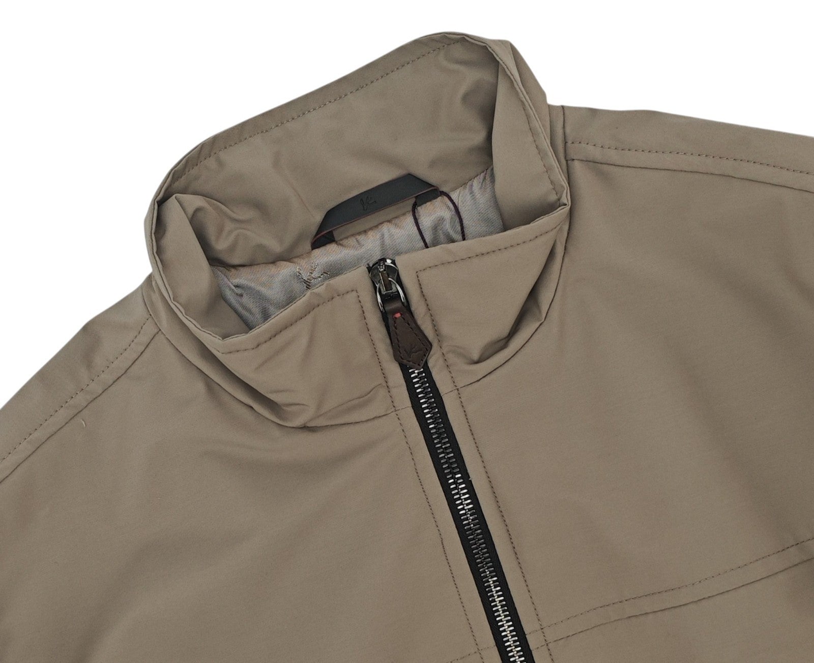 $3500 ISAIA NAPOLI Varsity Padded Bomber Jacket Beige Techno Wool 38 US / 48 EU