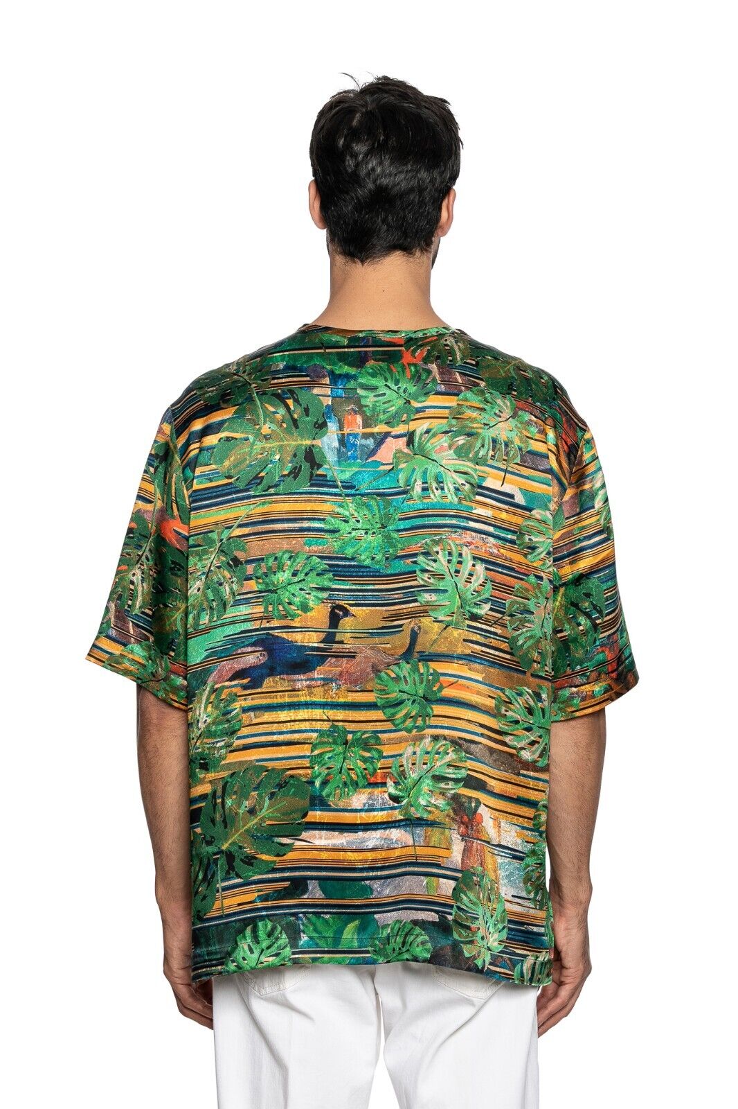 750$ ITALO FERRETTI T-Shirt Green "Jungle" 100% Silk COMO STRETCH Size L ZILLI