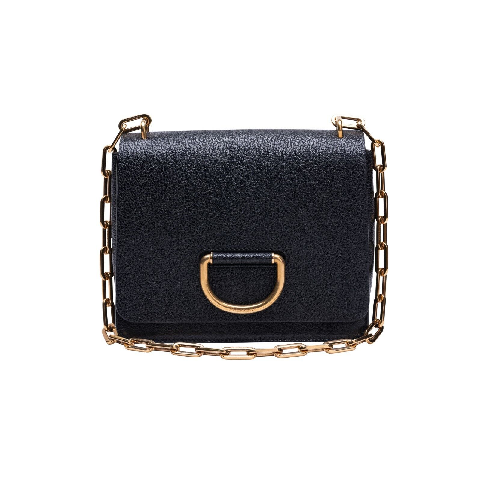 $1690 BURBERRY D-Ring Small Bag Chain Strap Goat Leather Black
