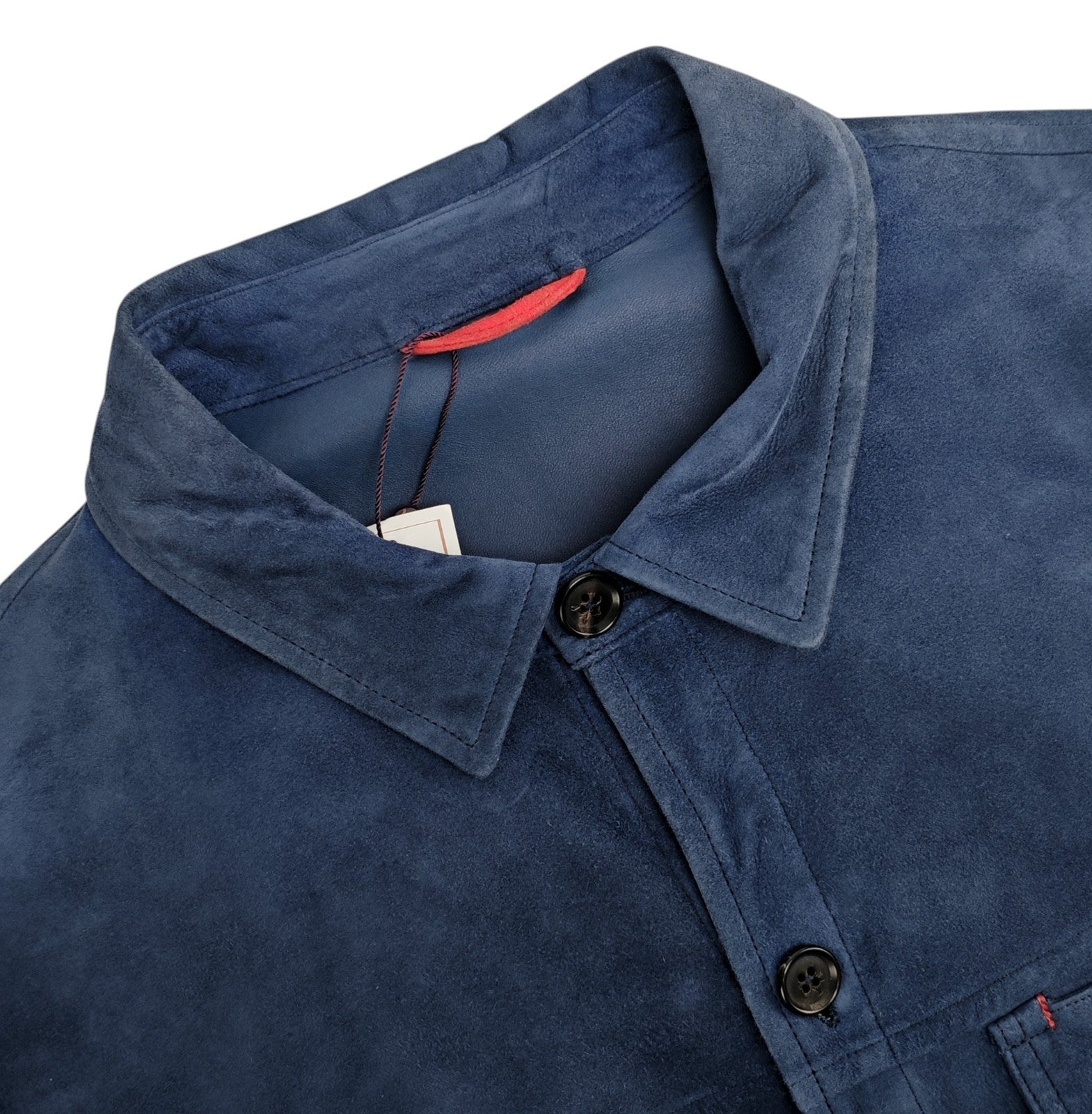 5500$ ISAIA Blue Overshirt Jacket 100% Suede Lambskin Leather 44 US / 54 EU