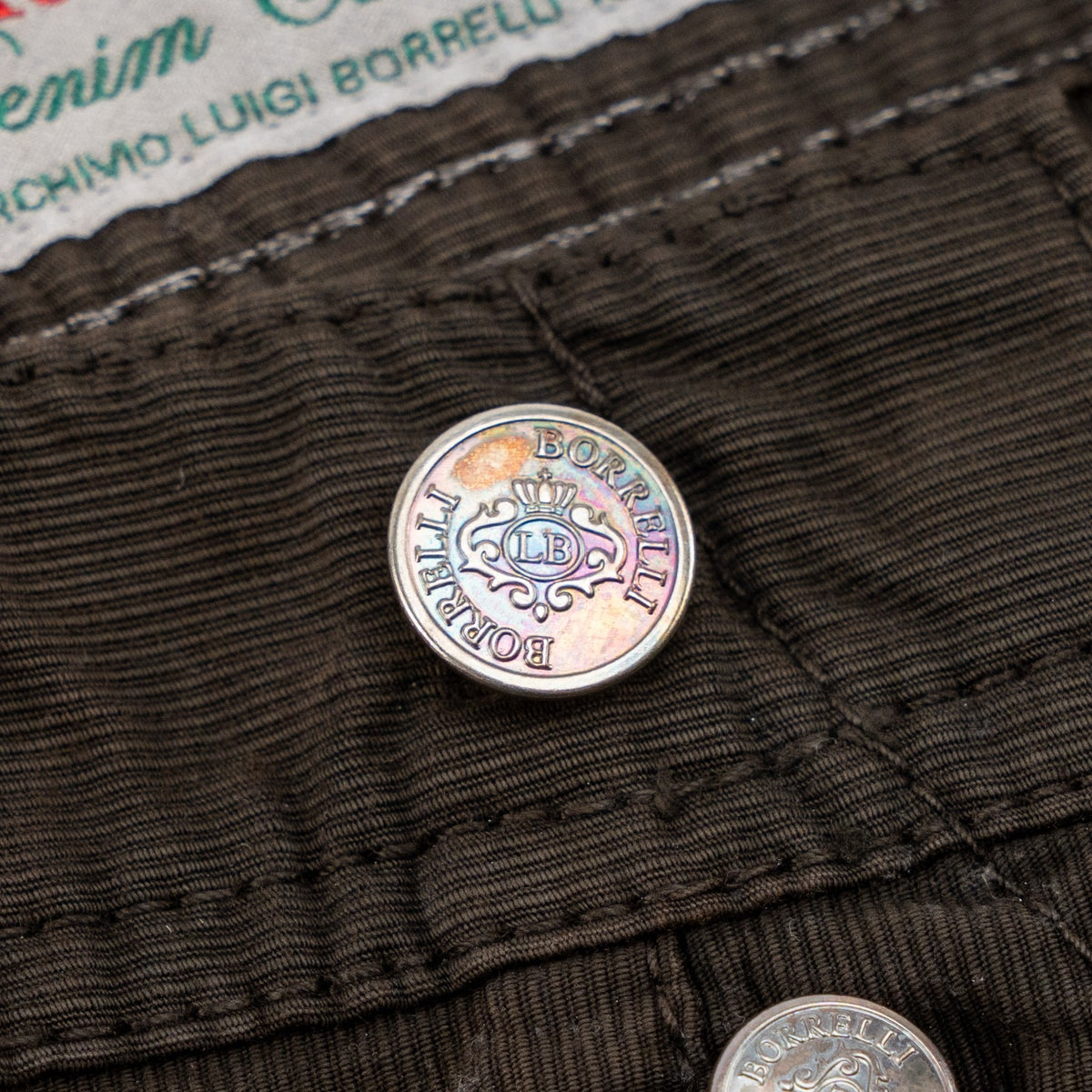 415$ LUIGI BORRELLI NAPOLI Corduroy Brown Denim Jeans Pant Cotton 35 US / 51 EU