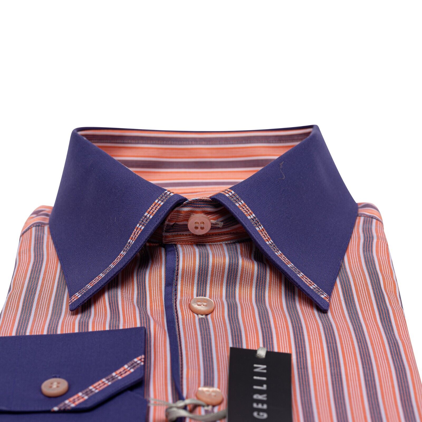 690$ LUXURY GERLIN Shirt Striped Orange ALUMO Cotton 16 - 41 3D ZILLI