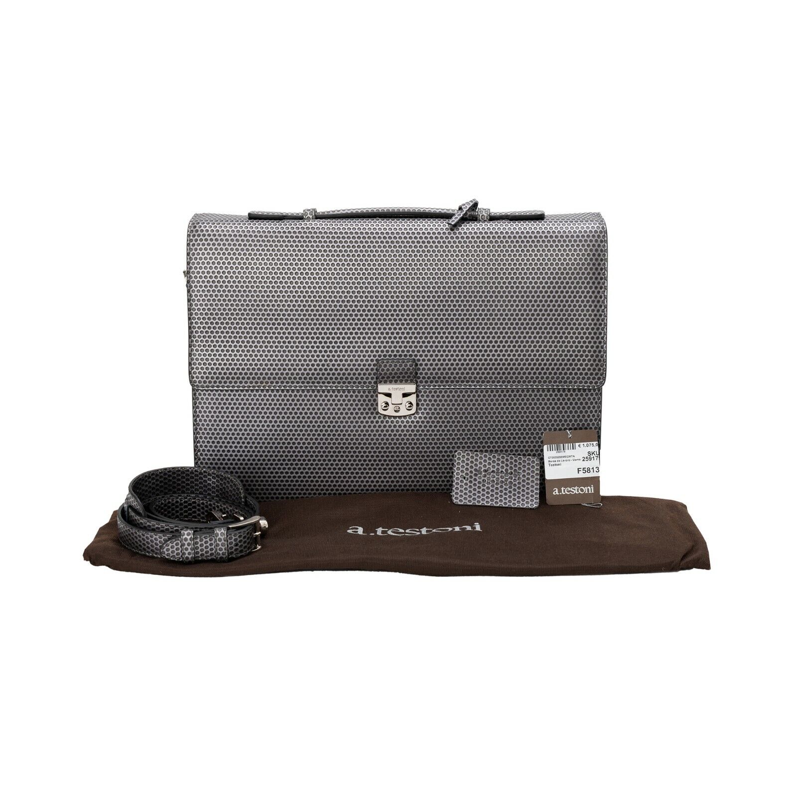 $1290 Testoni Bologna Metal Briefcase PC Case Honeycomb Luxury Calf
