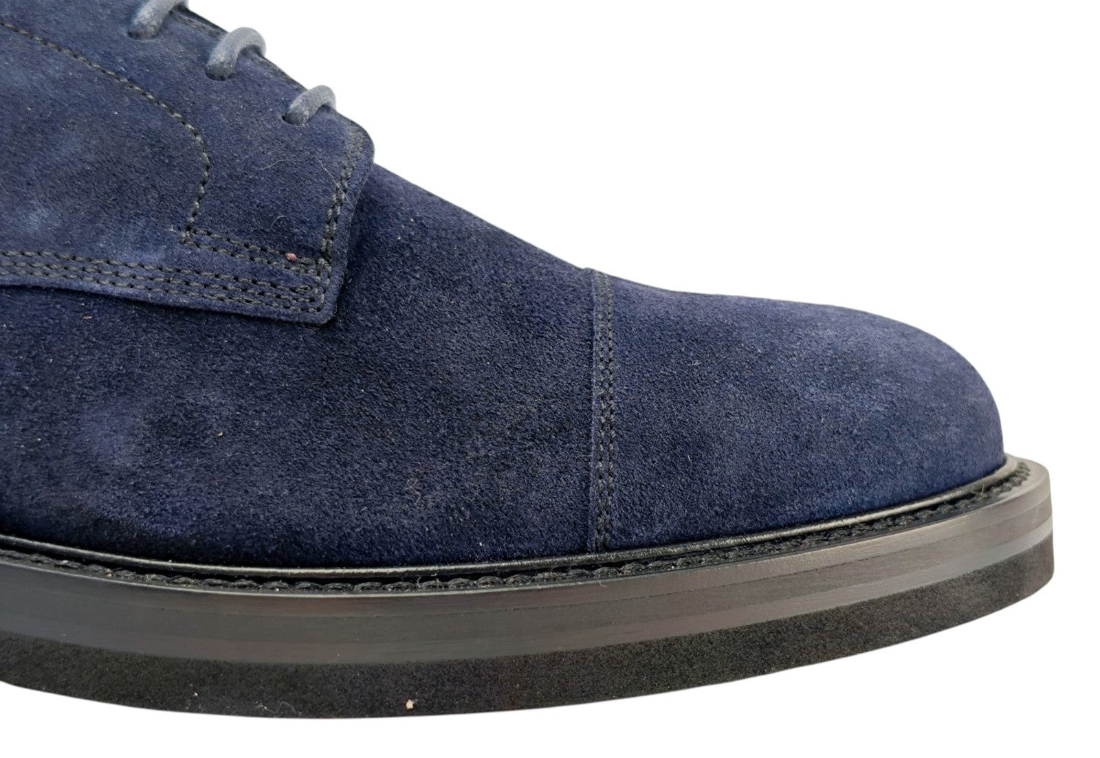 1050$ TESTONI "Camogli" Derby Shoes Blue Suede 8 UK / 9 US / 42 IT