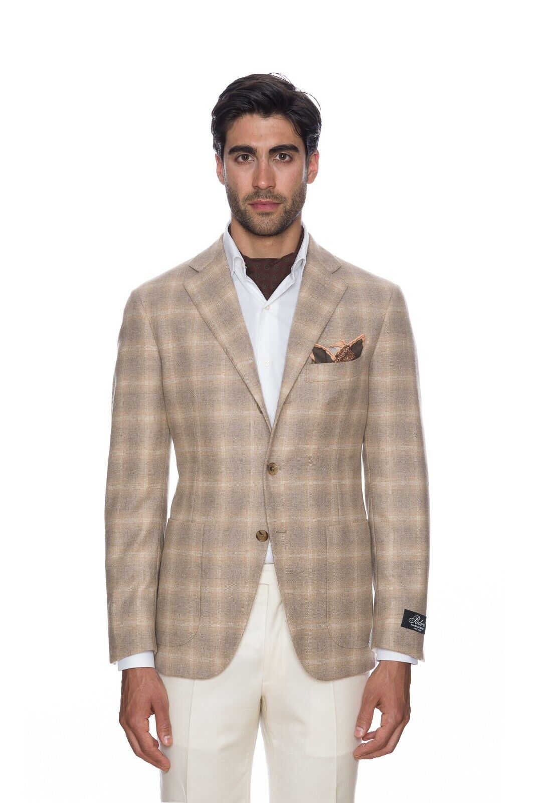 $2790 BELVEST Beige Check Pure Cashmere Jacket 40 US / 50 EU Drop 7R