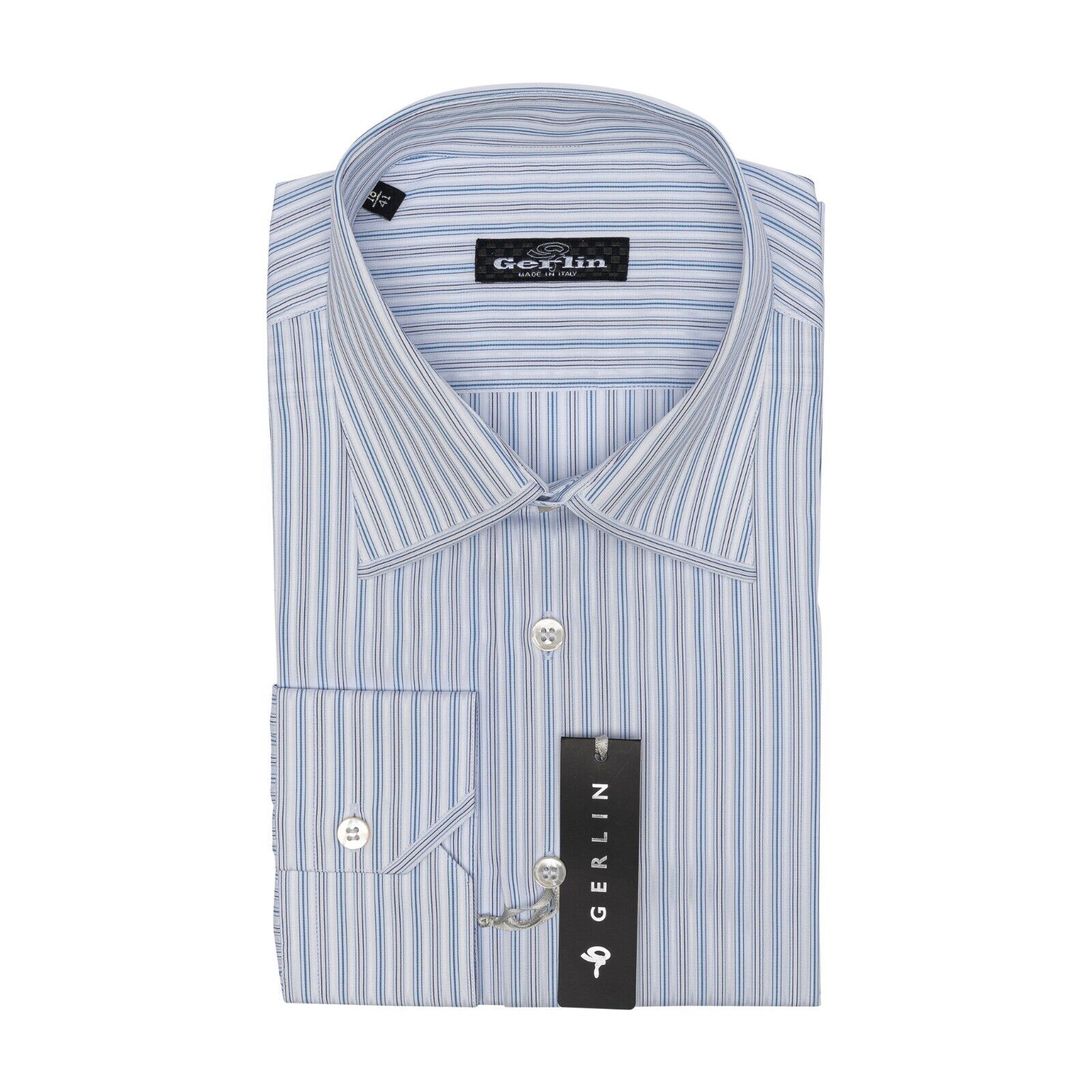 690$ LUXURY GERLIN Shirt Striped White Jacquard Cotton 16 - 41 3B ZILLI