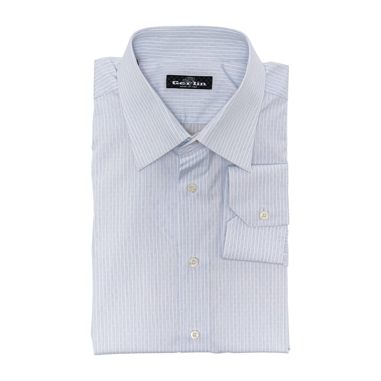 690$ LUXURY GERLIN Shirt Light Blue Striped Cotton 16 - 41 7Q BIJAN
