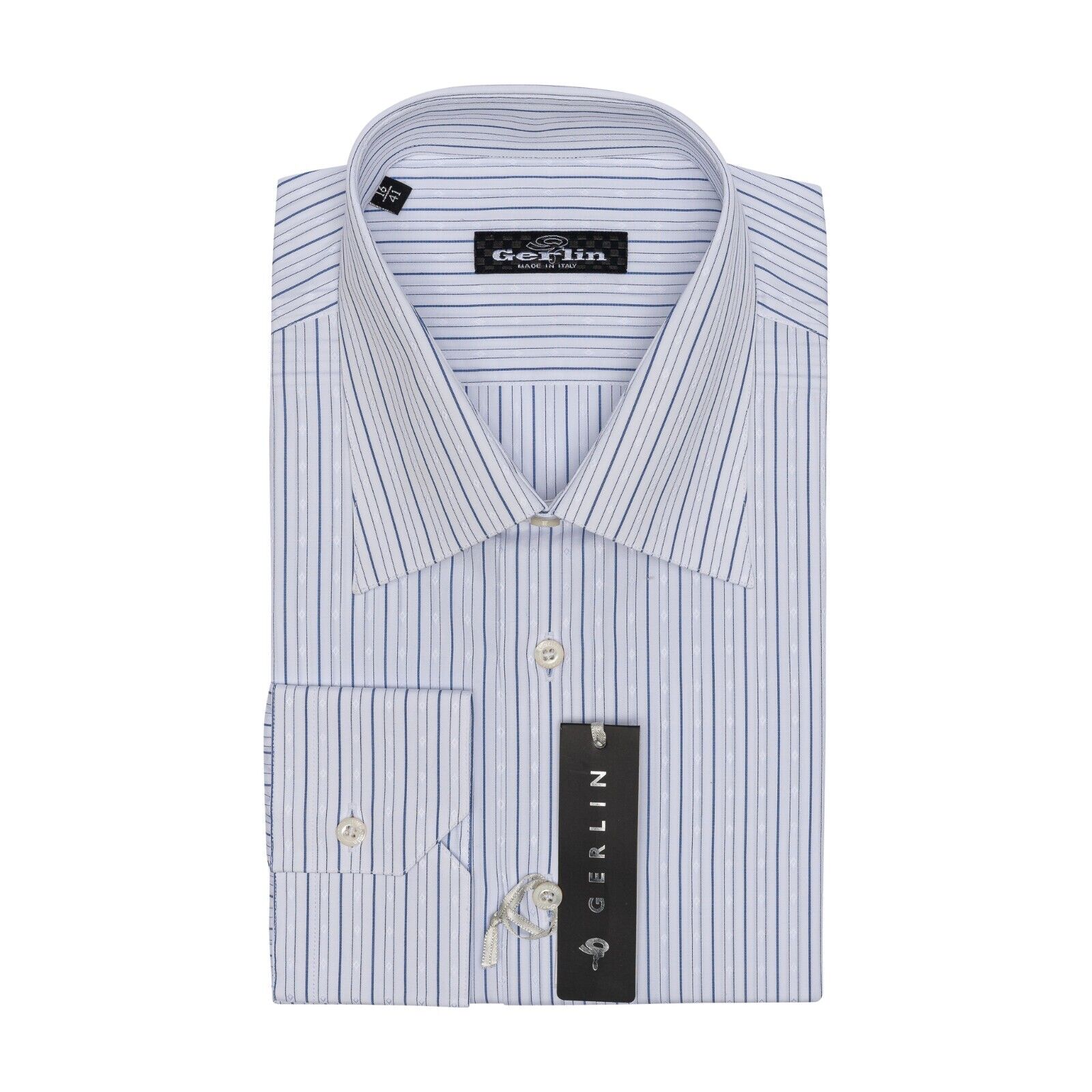 690$ LUXURY GERLIN Shirt White Striped ALUMO Cotton 16 - 41 2AF ZILLI