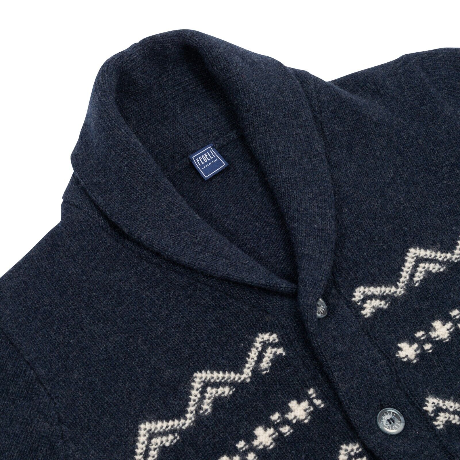 $1900 FEDELI CASHMERE Blue Jacket Cardigan Thick Wool / Cashmere Shawl Collar