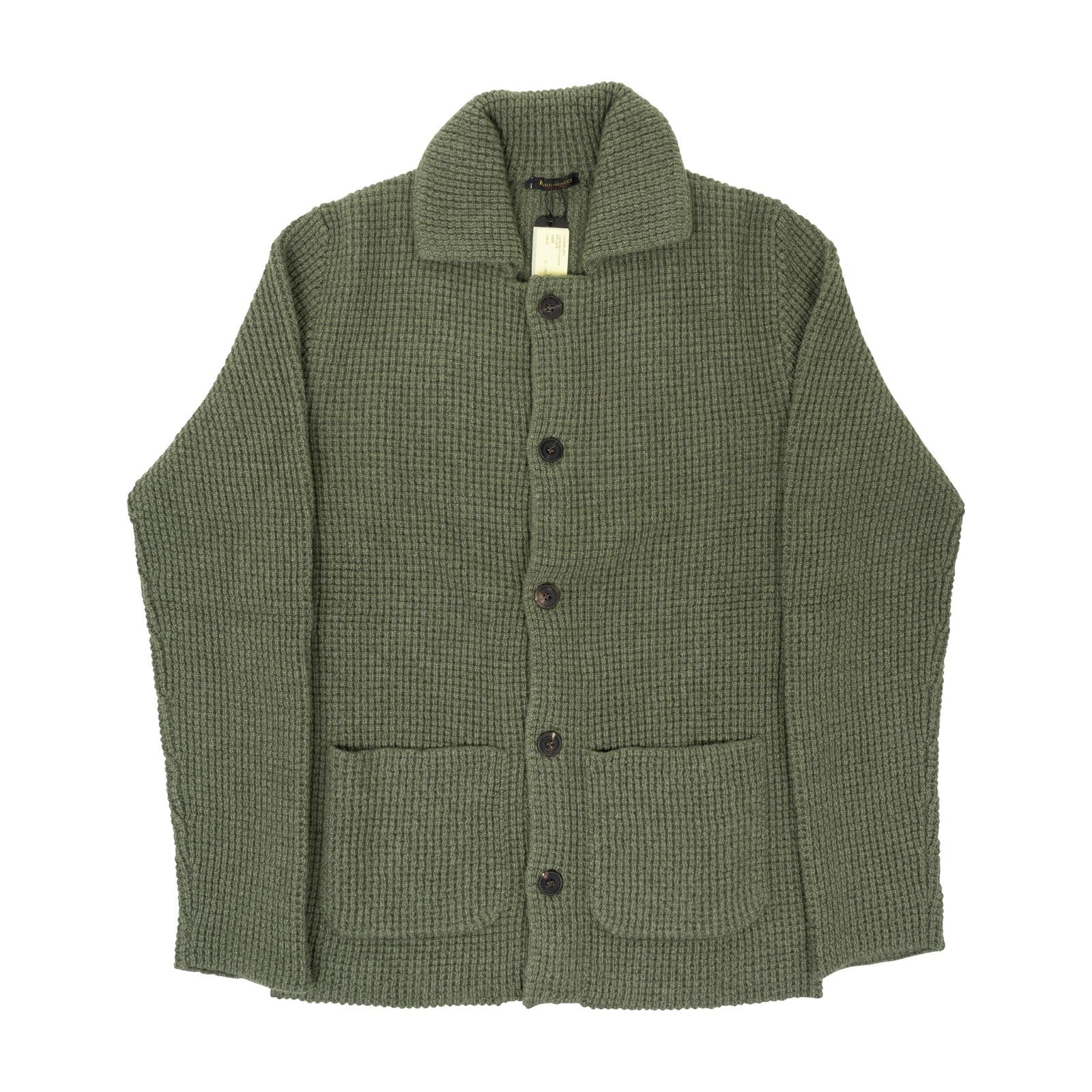 $1750 RUBINACCI NAPOLI Cardigan Jacket 100% Ribbed Cashmere Green