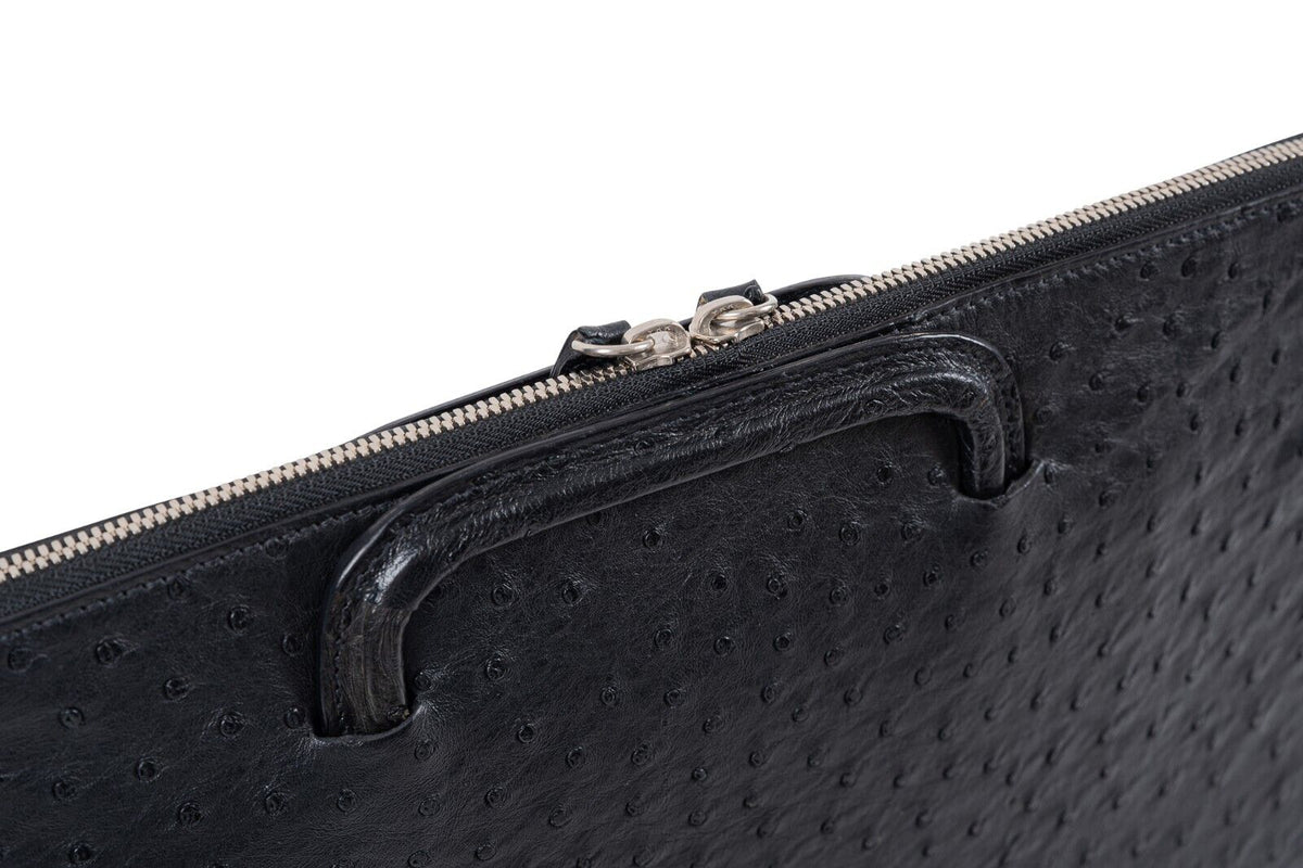 $4K LUXURY DELL'GA MILANO Handmade Black Briefcase Business Bag Genuine Ostrich