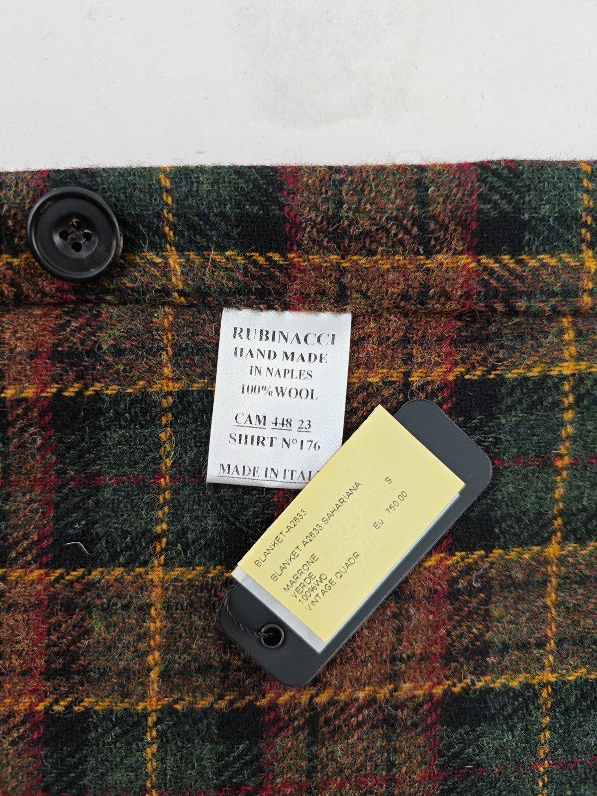 $950 RUBINACCI NAPOLI Brown Green Checks Overshirt Jacket Flannel Wool Size S