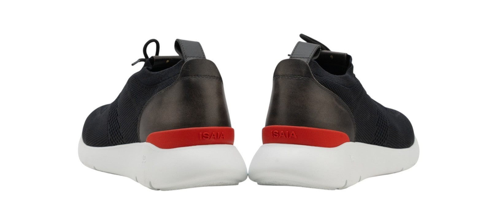 ISAIA NAPOLI Black Luxury Knit Fabric & Leather Sneakers Shoes Comfort