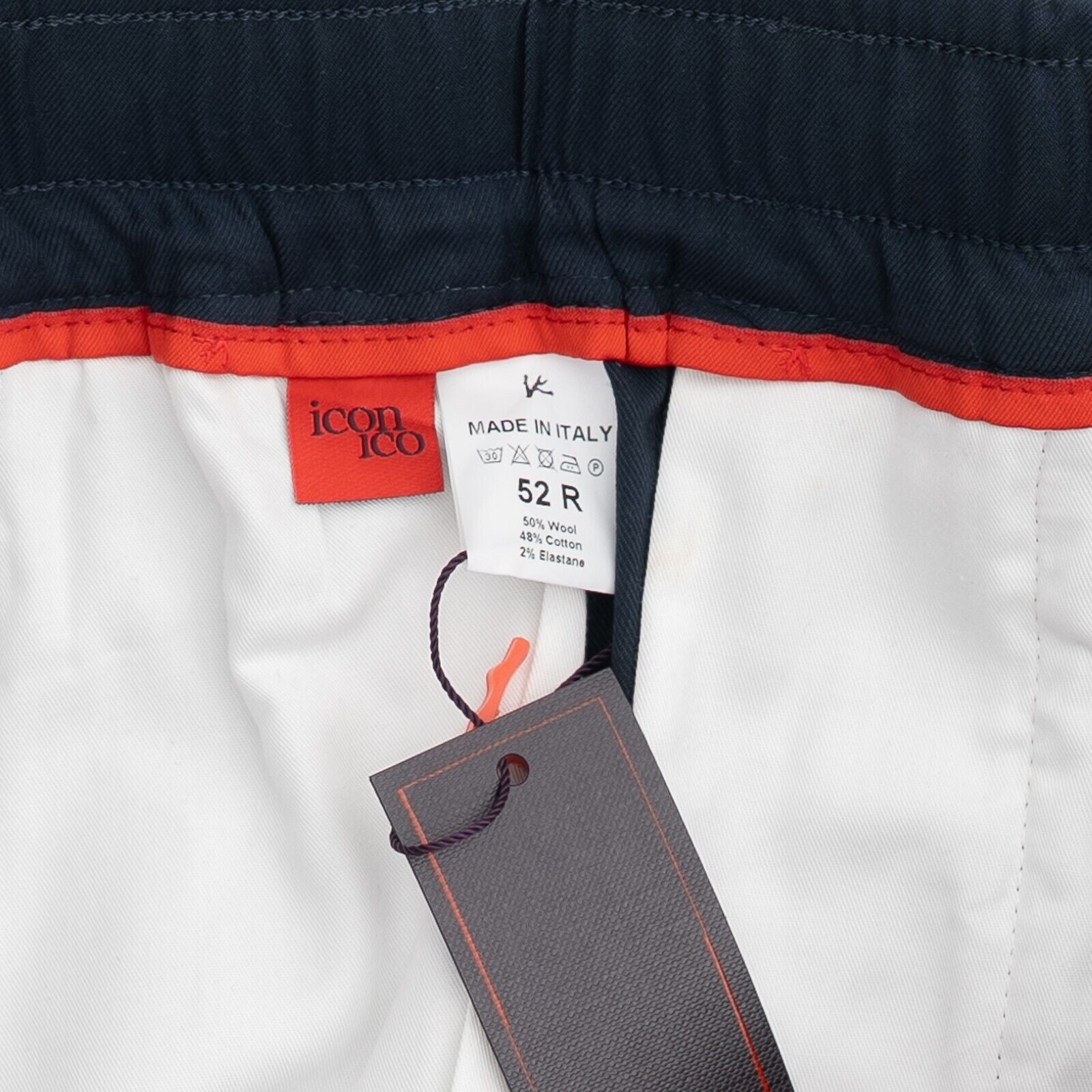 1100$ ISAIA NAPOLI "Iconic" Dark Blue Drawstring Trousers Pant Wool / Cotton