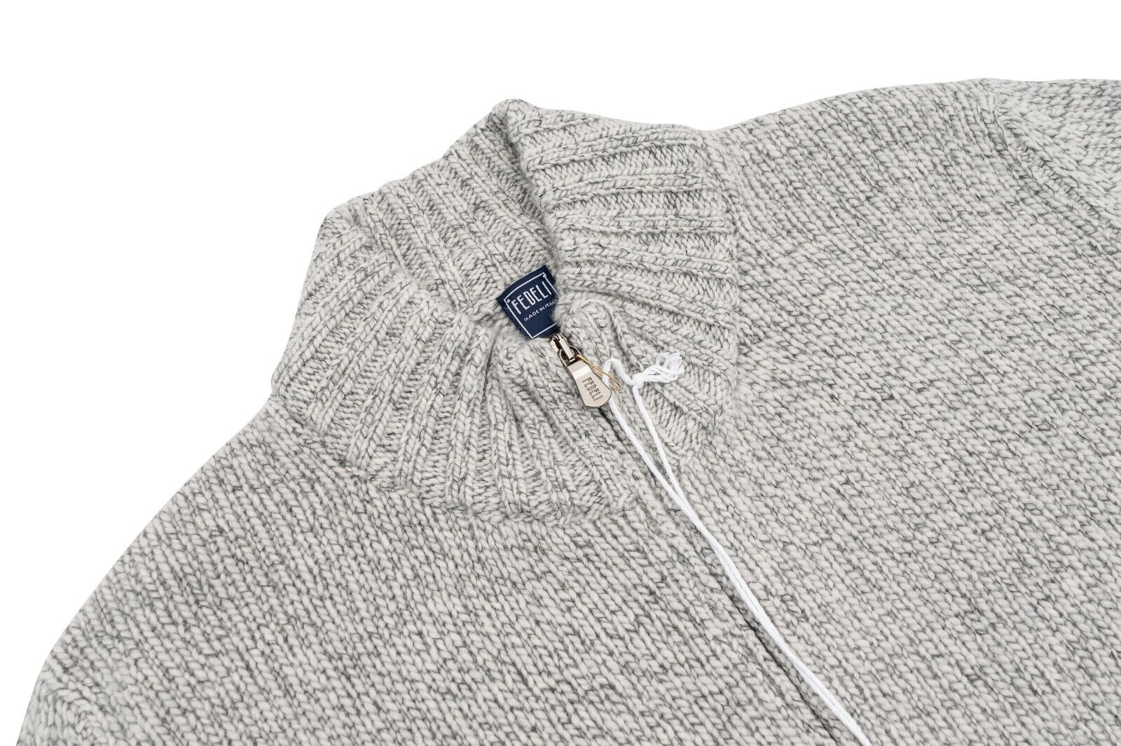 $2000 FEDELI CASHMERE "Malfilè" Gray Cardigan Jacket Full Zip Cashmere