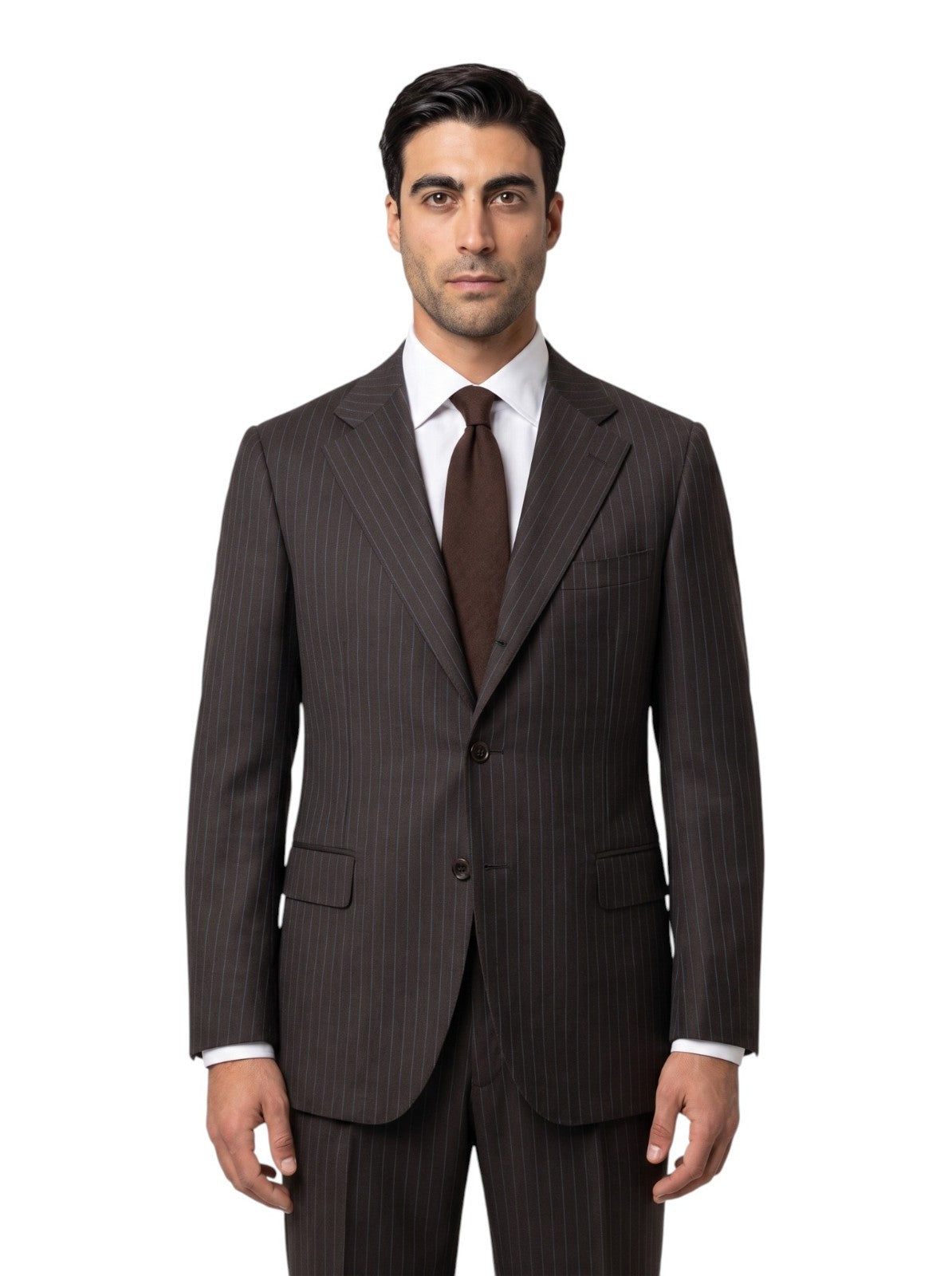 1870$ MACO by RAFFAELE CARUSO Dark Brown Striped Suit 3/2 Roll Wool 44 US 54 IT