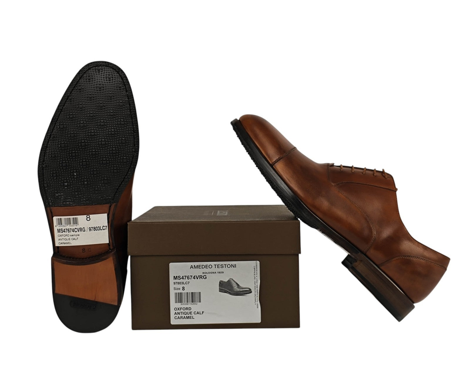 950$ TESTONI Oxford Shoes Antique Calf Caramel Shaded 8 UK / 9 US / 42 IT