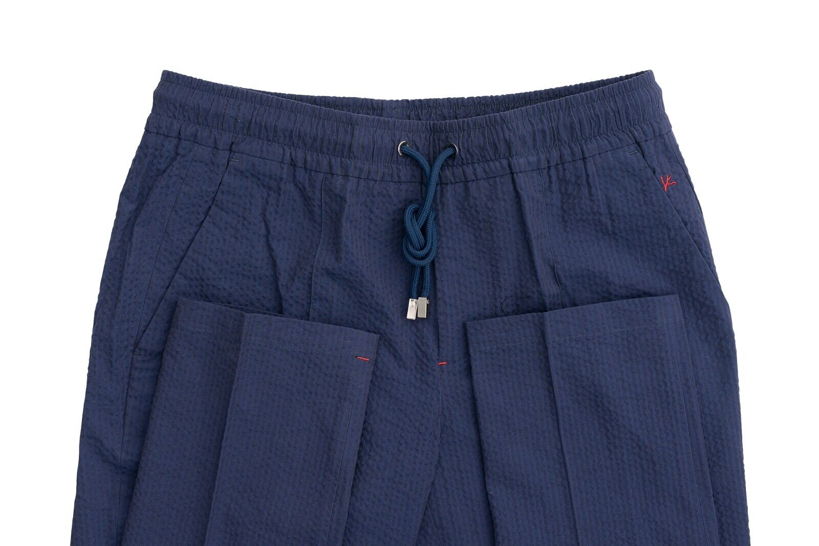 1100$ ISAIA NAPOLI Blue Drawstring Trousers Sport Pant Seersucker Cotton