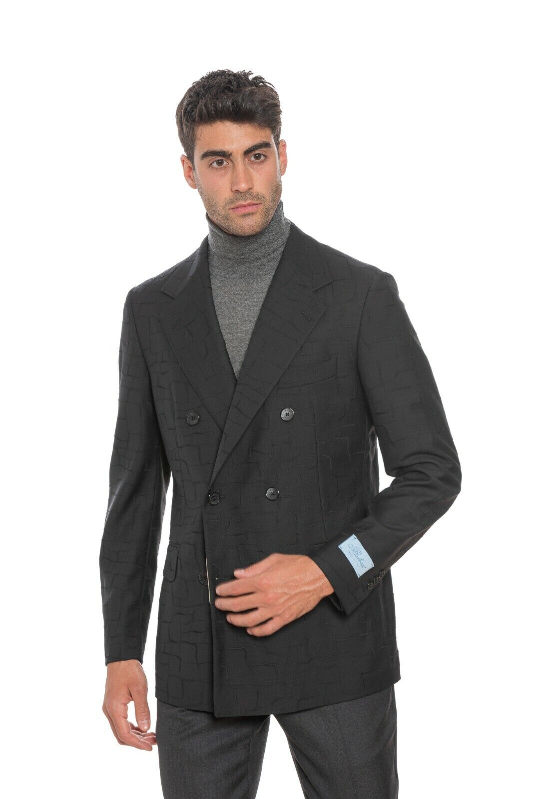 2080$ BELVEST Black Double Breasted Jacket Wool 42 US / 52 EU 8R Super Slim Fit