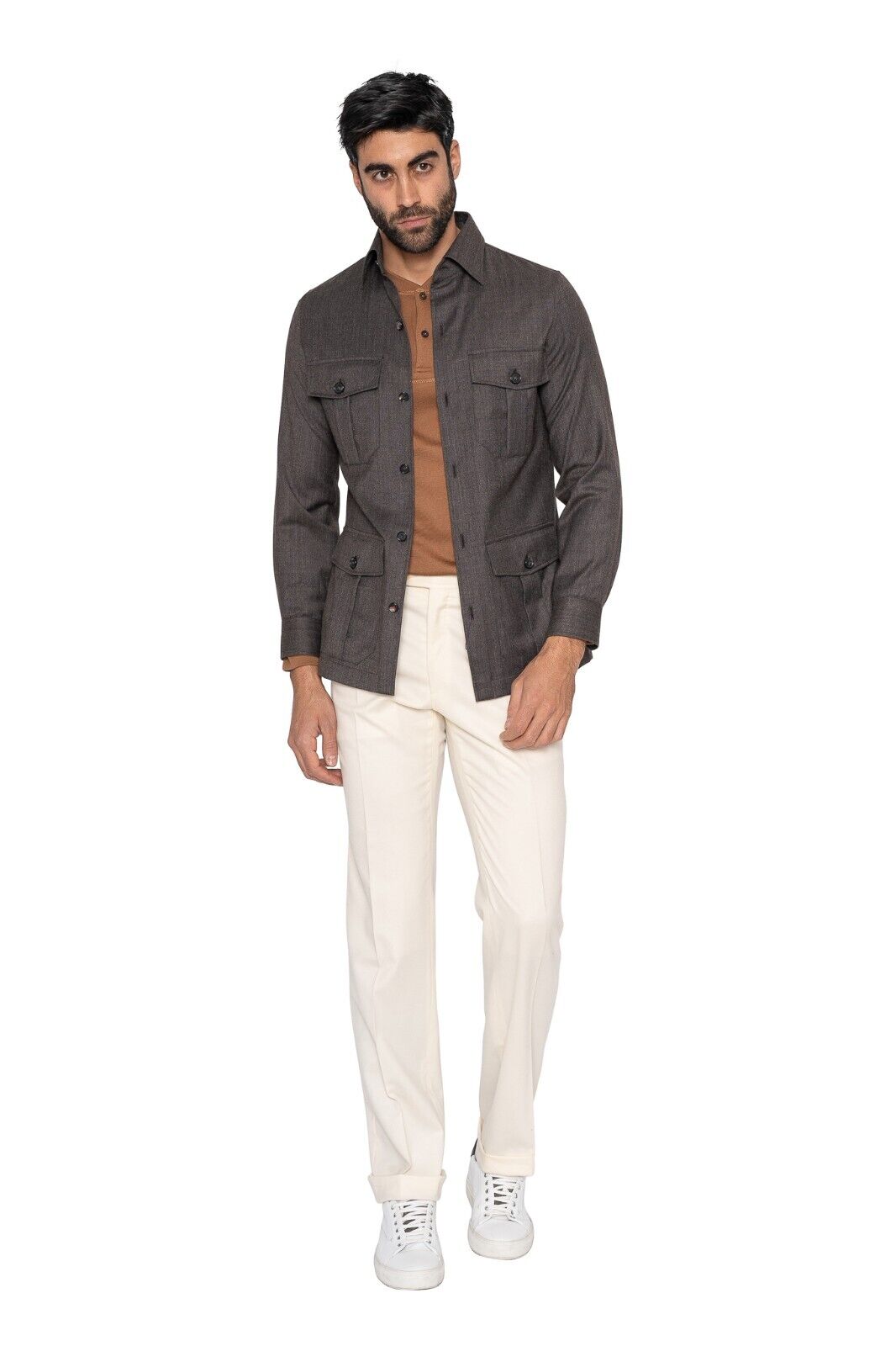 $3500 ISAIA NAPOLI Brown Overshirt Jacket Wool Sz M ( Similar to S Size )