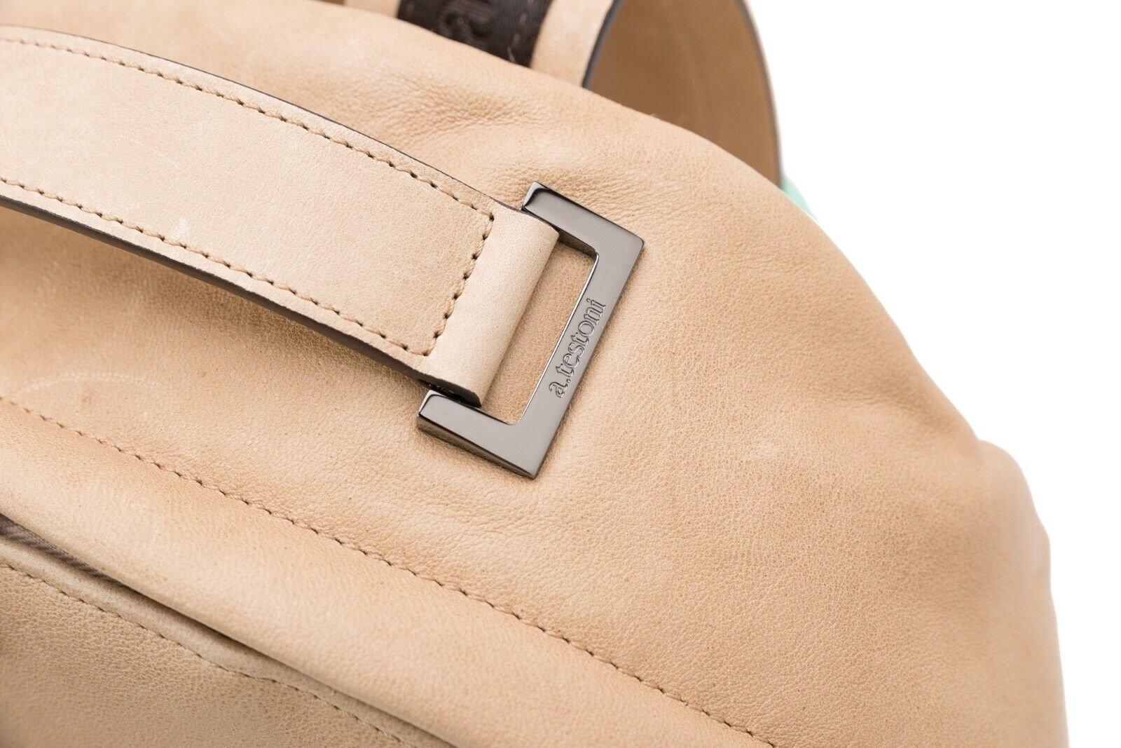 $960 Testoni Bologna Sand Luxury Backpack Juta Canvas + Washed Lambskin