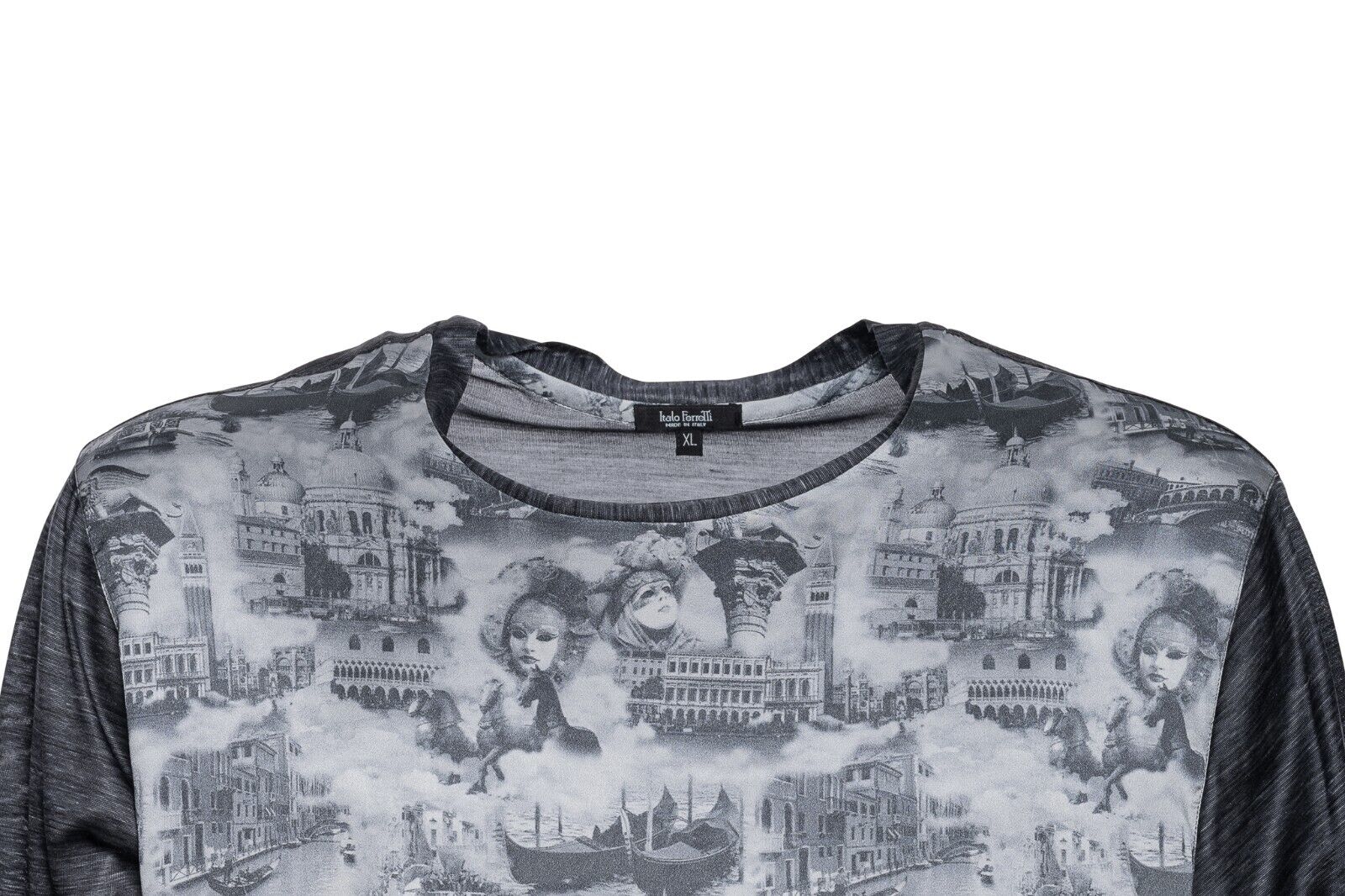 750$ ITALO FERRETTI T-Shirt Gray "VENEZIA" 100% Silk COMO STRETCH ZILLI