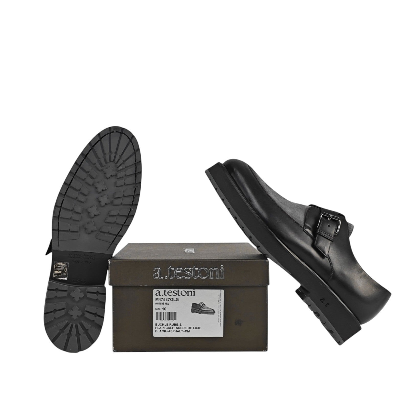 1200$ TESTONI Monk Shoes Buckle Black Lux Calf + Suede 10 UK / 11 US / 44 IT