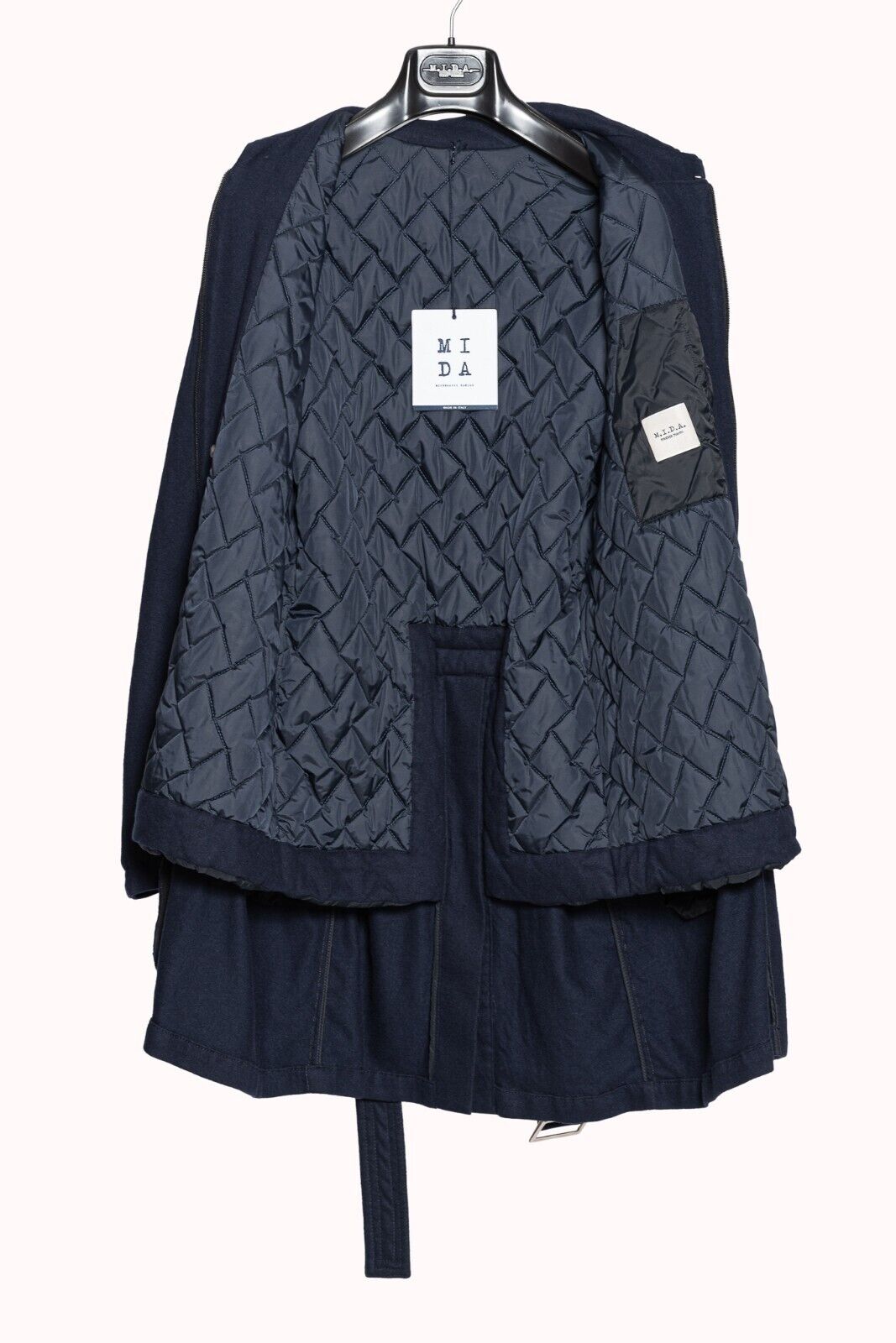 $980 MI.DA TOKYO-FIRENZE Trench Coat Cashmere Blu Filled in Cashmere 38 US 48 EU