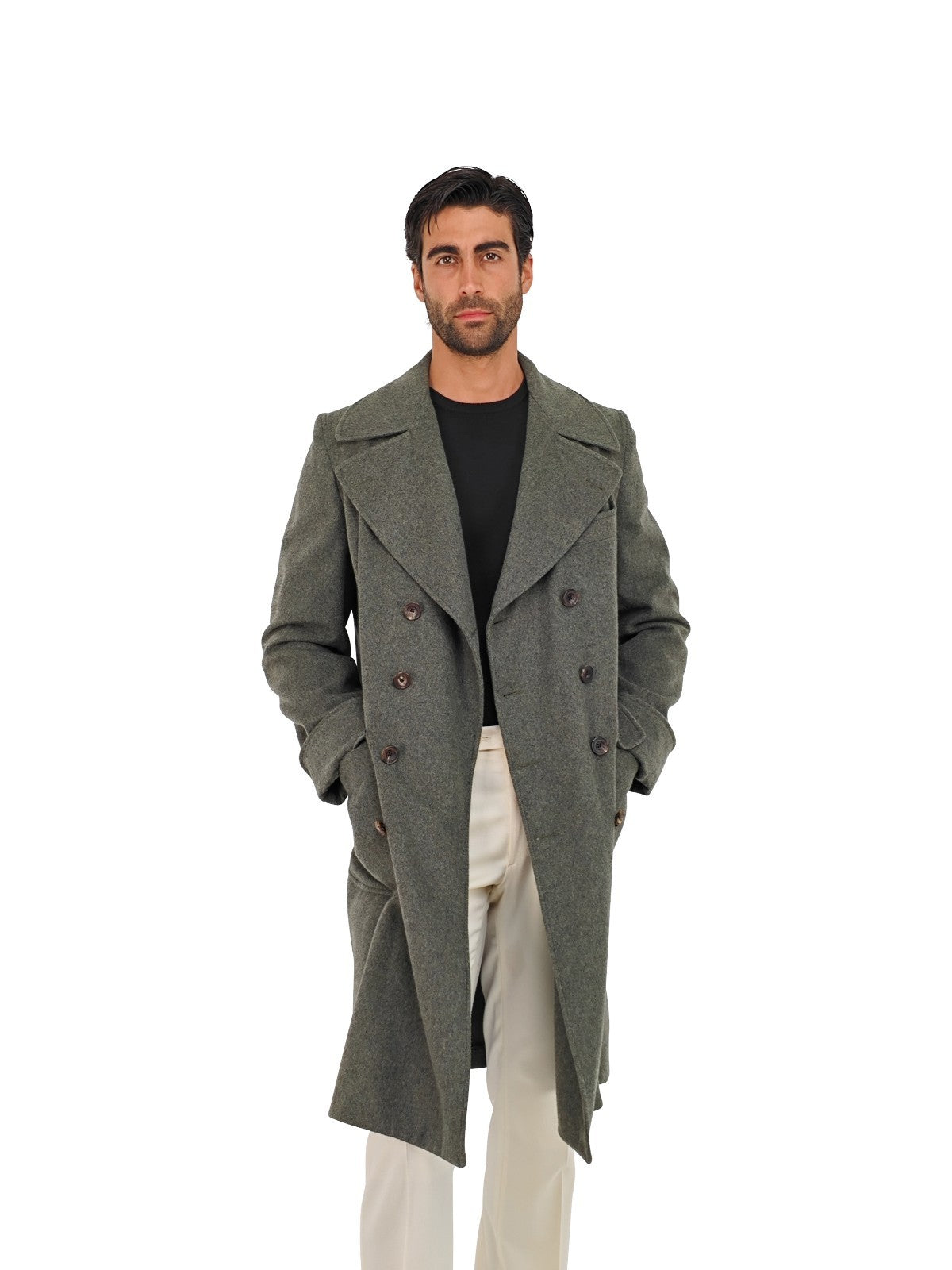 $3600 RUBINACCI "Ulster" Green Double Breasted Coat 100% Cashmere 38 US / 48 EU