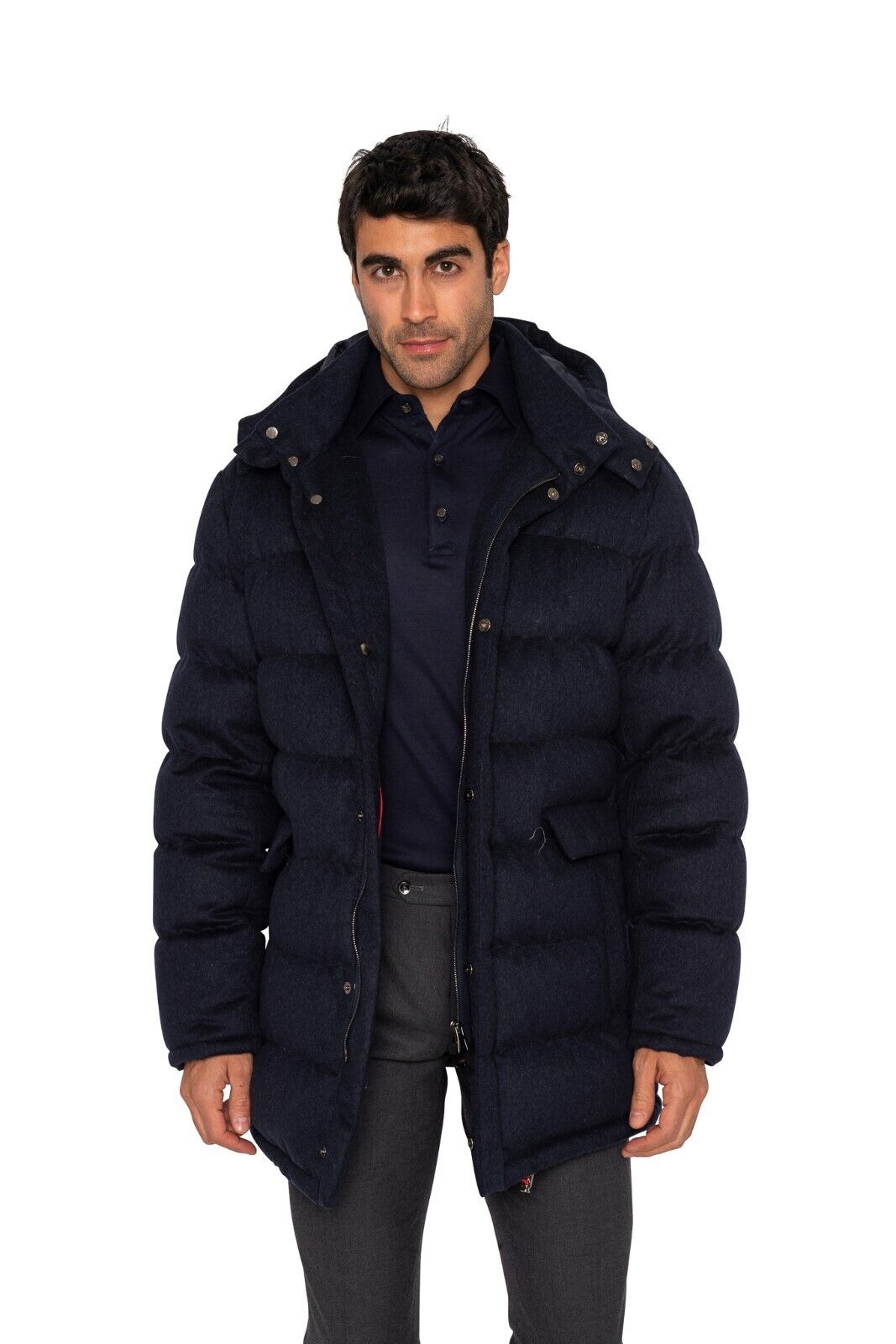$6500 ISAIA NAPOLI Blue Navy Goose Down Hooded Puffer Coat 100% Cashmere