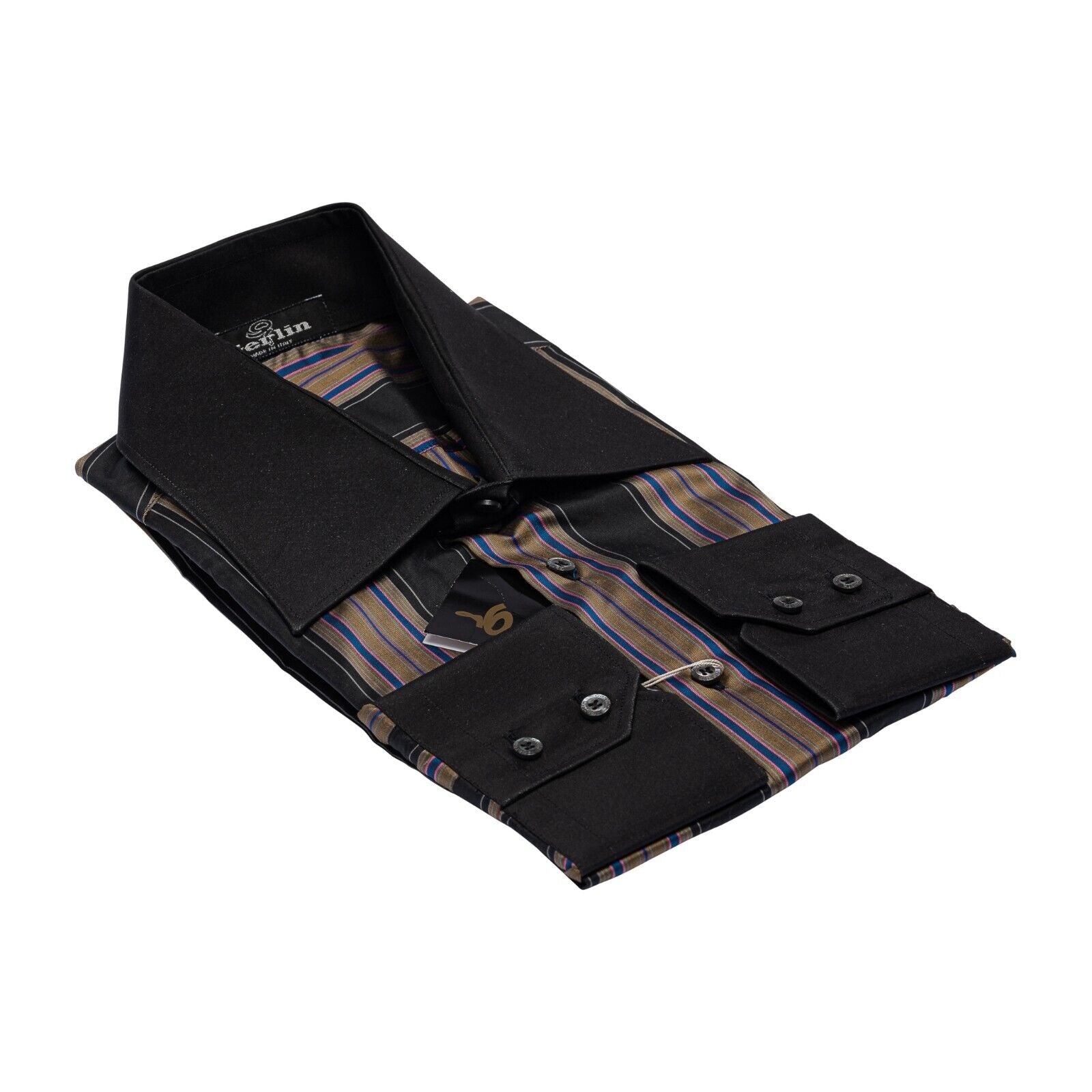 1400$ LUXURY GERLIN Shirt Striped  100% Crèpe Silk 16-41 1B ZILLI