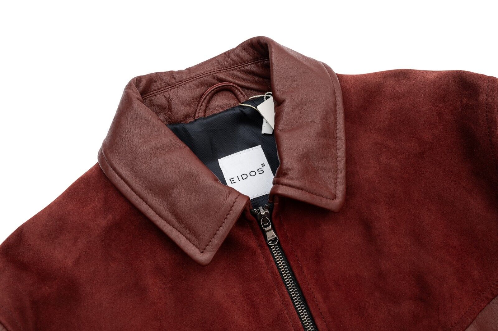 $2400 EIDOS by ISAIA NAPOLI Burgundy Jacket Nappa Leather + Suede 38 US / 48 EU