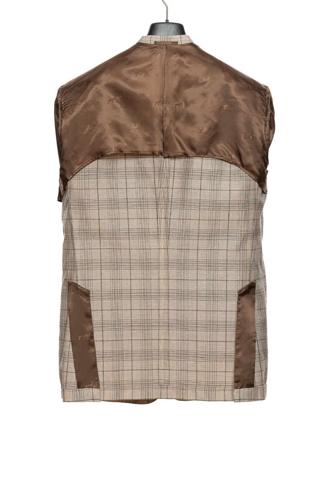 2180$ BELVEST Light Beige / Brown Wool Silk Linen Checks Jacket 40 US 50 EU 7 R