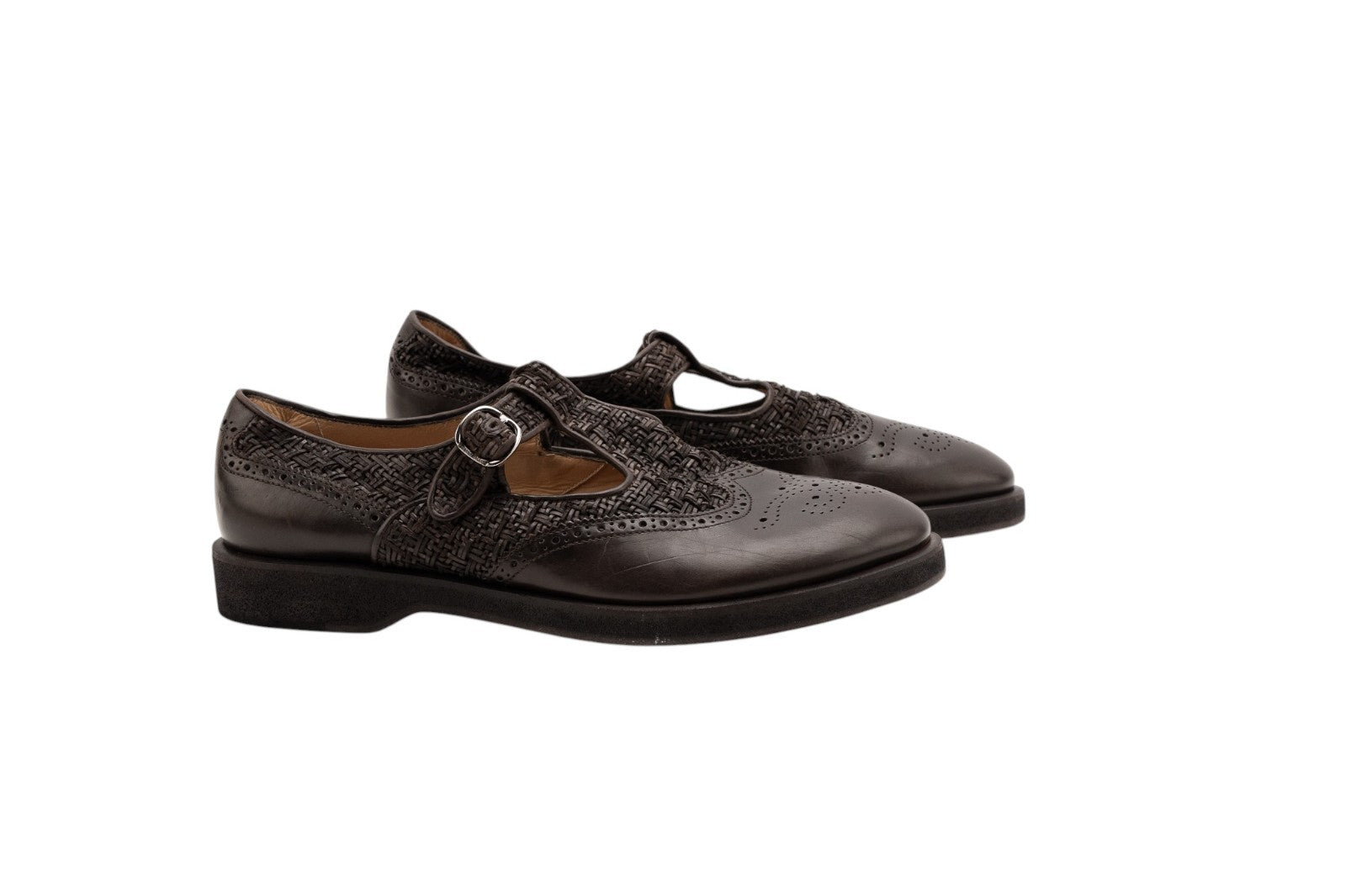 1320$ GIORGIO ARMANI T-Strap Shoes Monk Brogues Brown Leather 9 UK 10 US 43 IT
