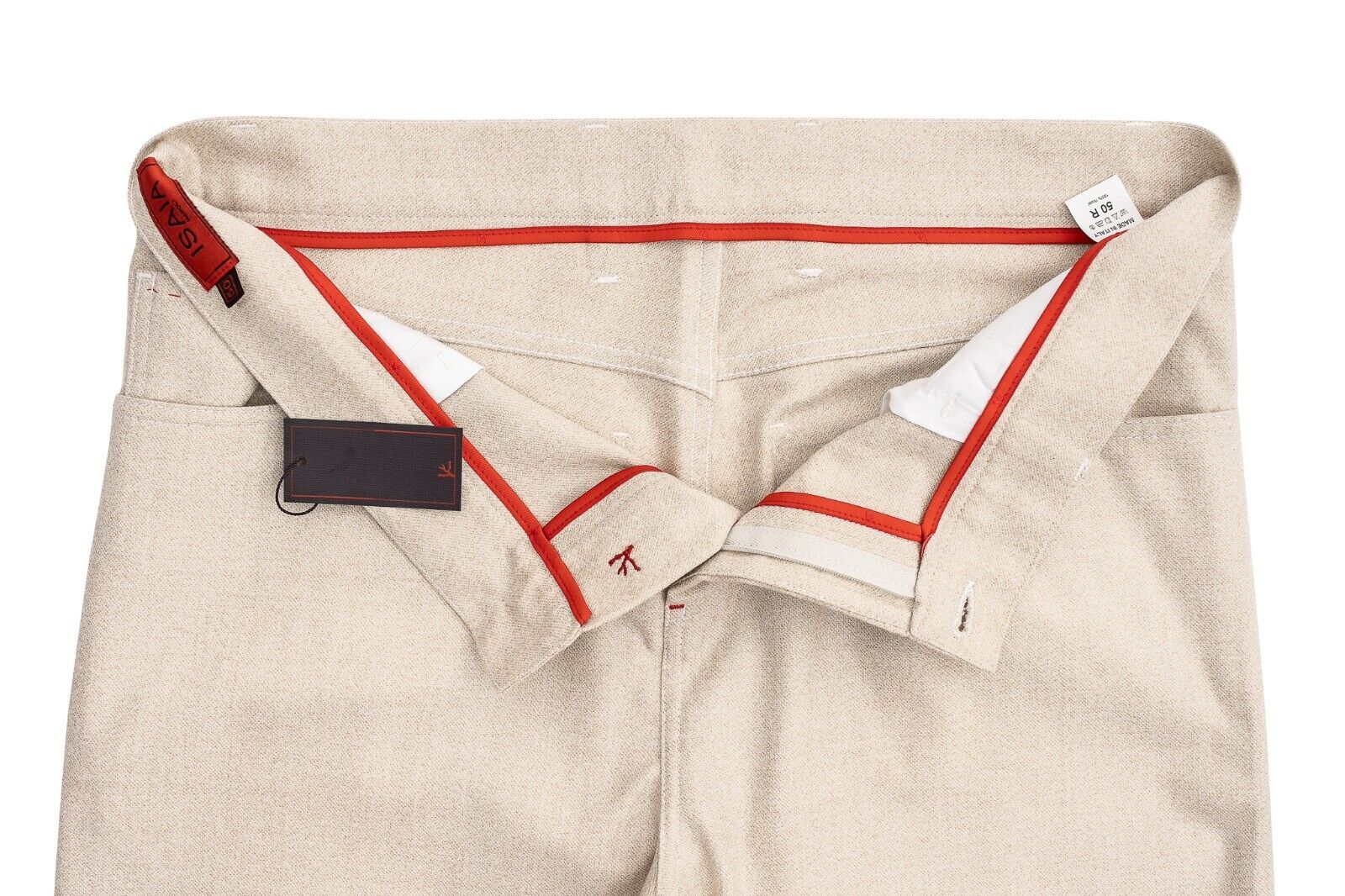1050$ ISAIA NAPOLI Beige Trousers Sartorial Pant 5 Pockets Wool