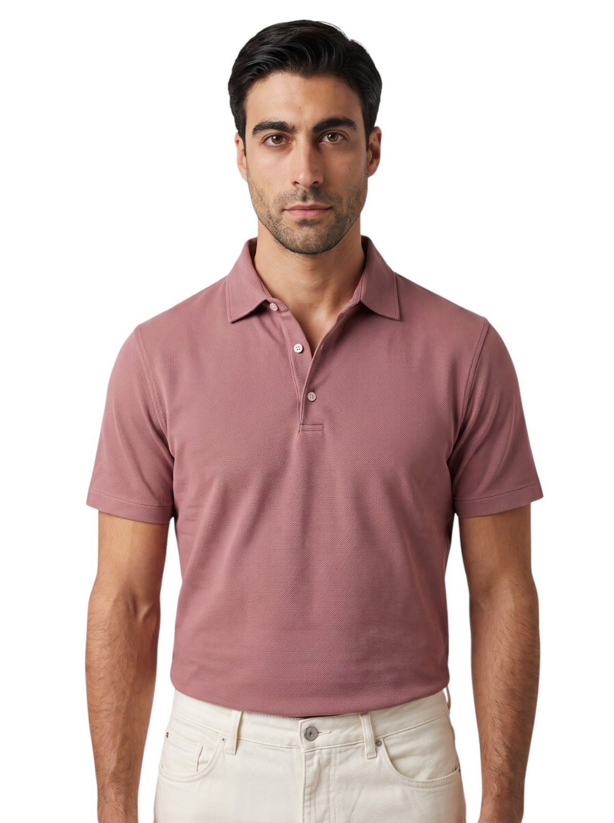 575$ ISAIA NAPOLI Garment Dyed Cotton Piquet Short Sleeve Polo Antique Pink