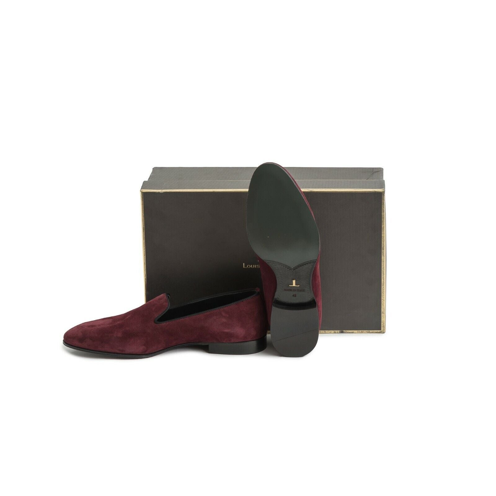 650$ Luxury Louis Leeman Suede Burgundy Loafer Slipper Shoes Made in Italy