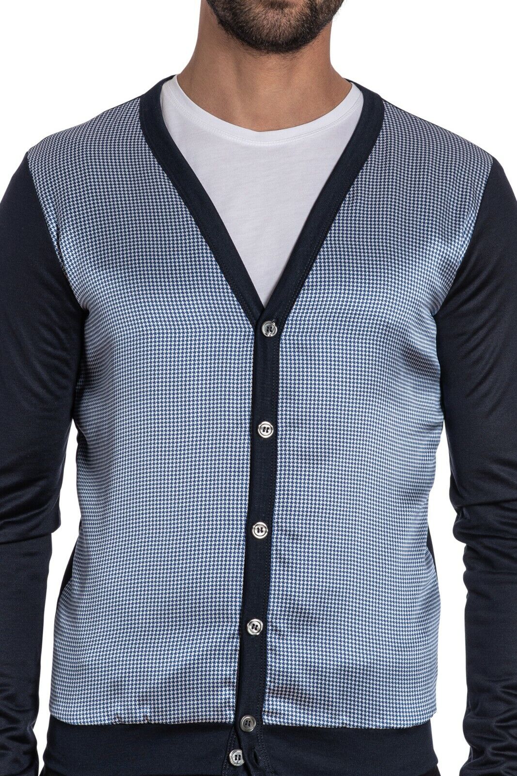 1300$ GERLIN Cardigan Jacket Blue 100% Silk / Cotton Lisle Sz S BIJAN