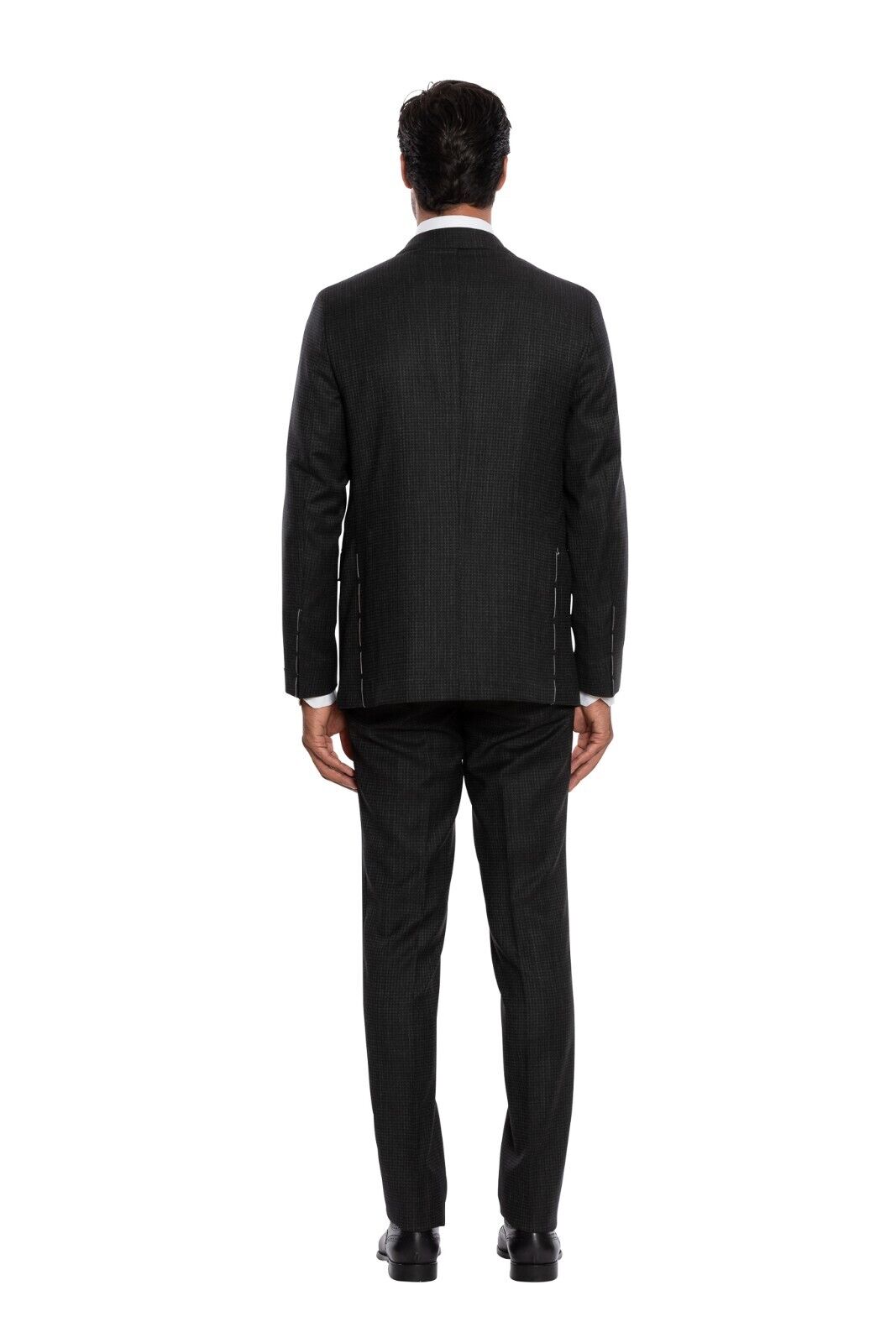 $3250 LUIGI BORRELLI NAPOLI Hand-Sewn Charcoal Houndstooth Suit Wool Slim Fit