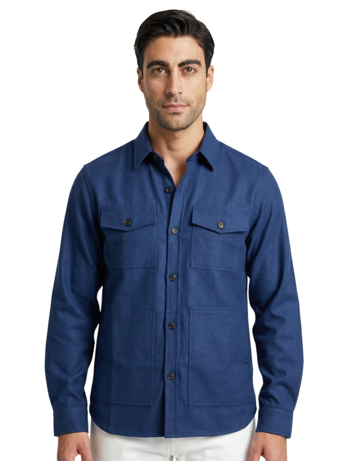 $1850 ISAIA NAPOLI Blue Hand-Sewn Overshirt Jacket Wool - Cashmere Size XL