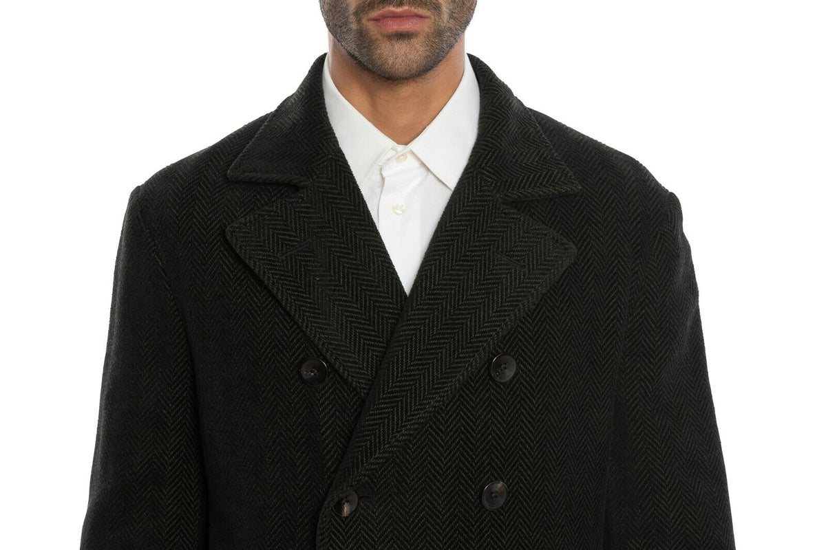 $1950 BOGLIOLI Caban Peacoat Coat Blue / Green Cashmere Wool Cotton 40 US 50 EU