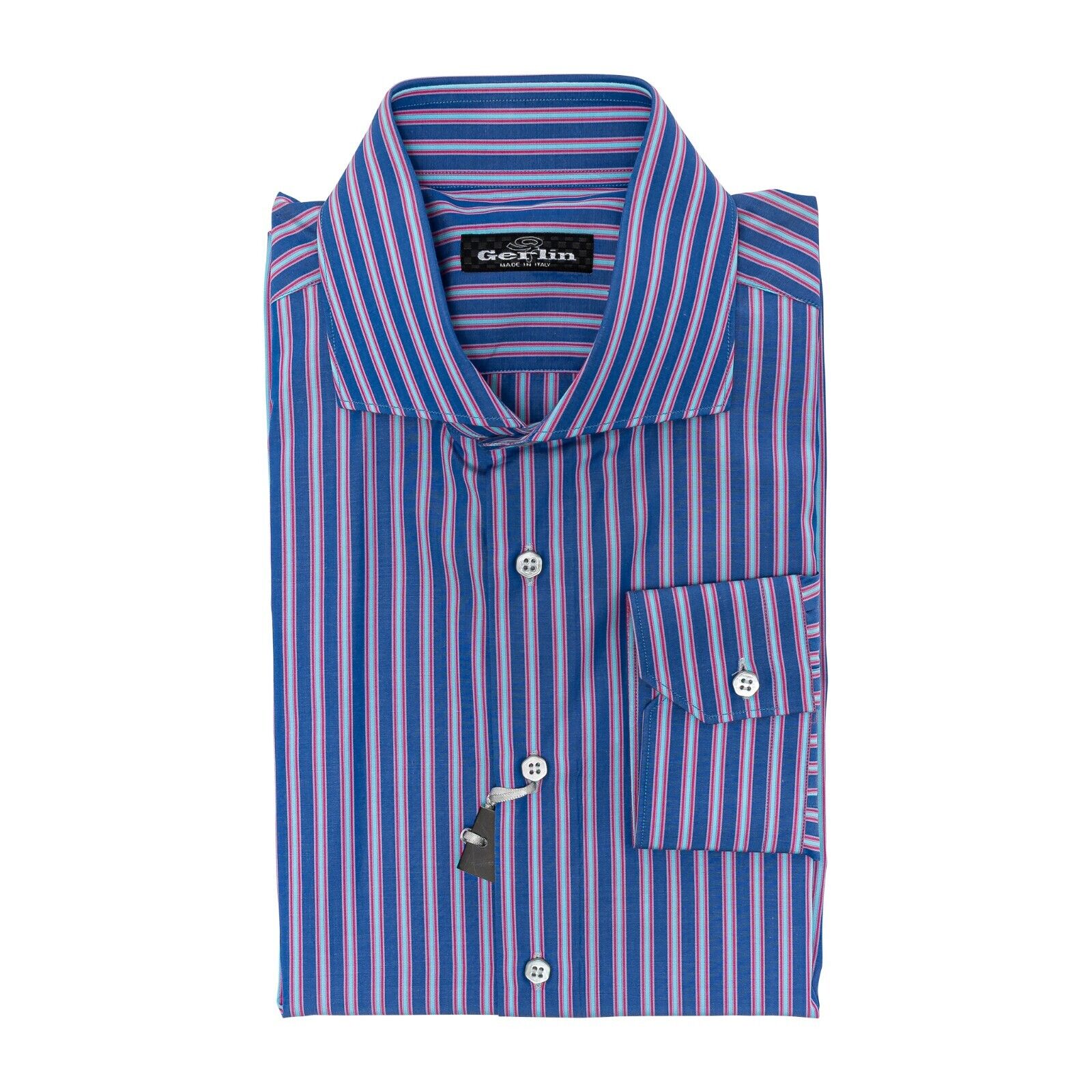 690$ LUXURY GERLIN Shirt Striped Blue Fine Cotton 16 - 41 5G BIJAN