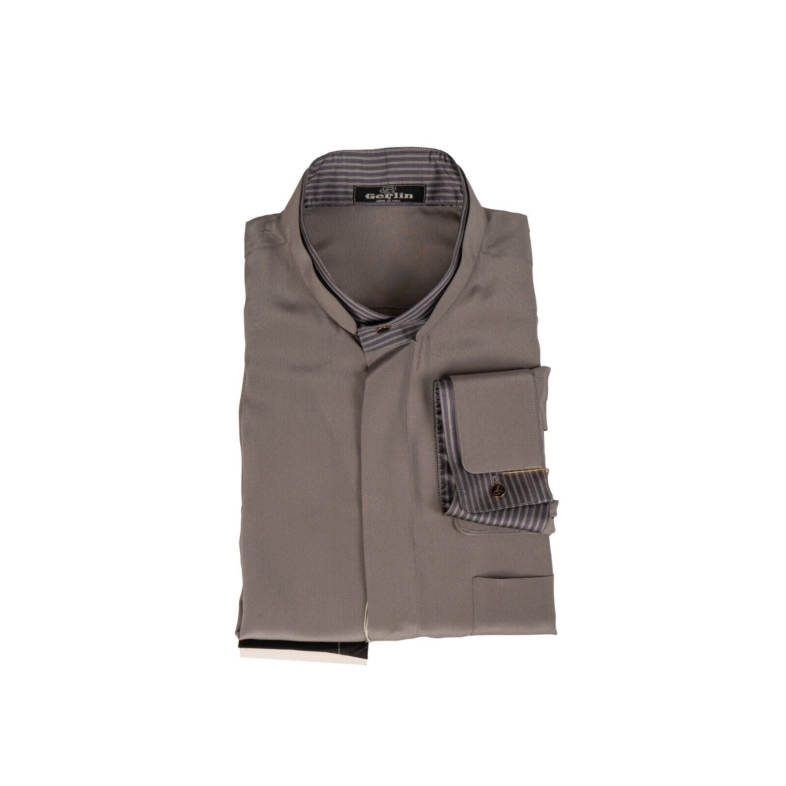 1400$ LUXURY GERLIN Korean Shirt Grey 100% Silk Crêpe 16-41  BIJAN